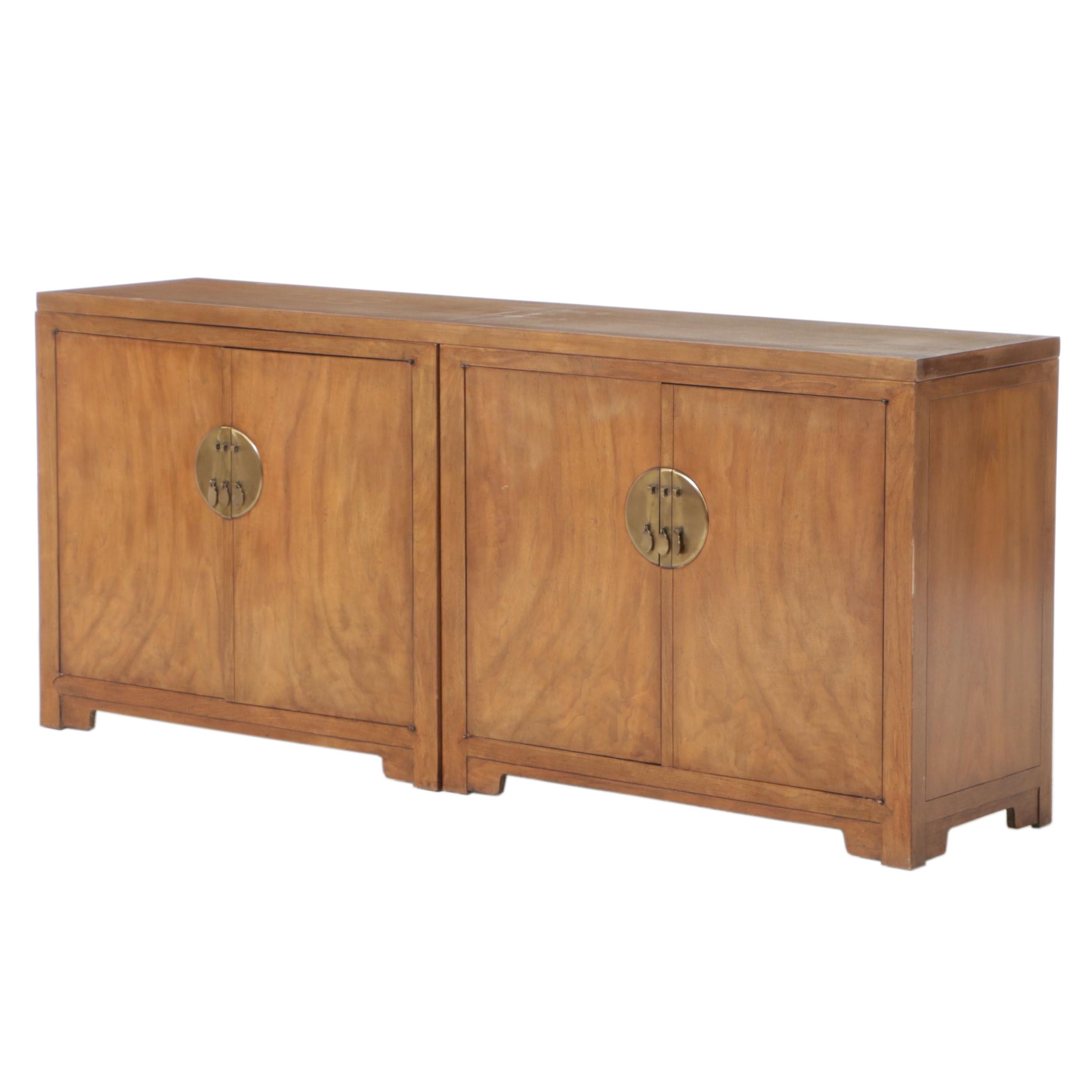 Baker Furniture Chinese Style Oak and Ash Double Cabinet Credenza