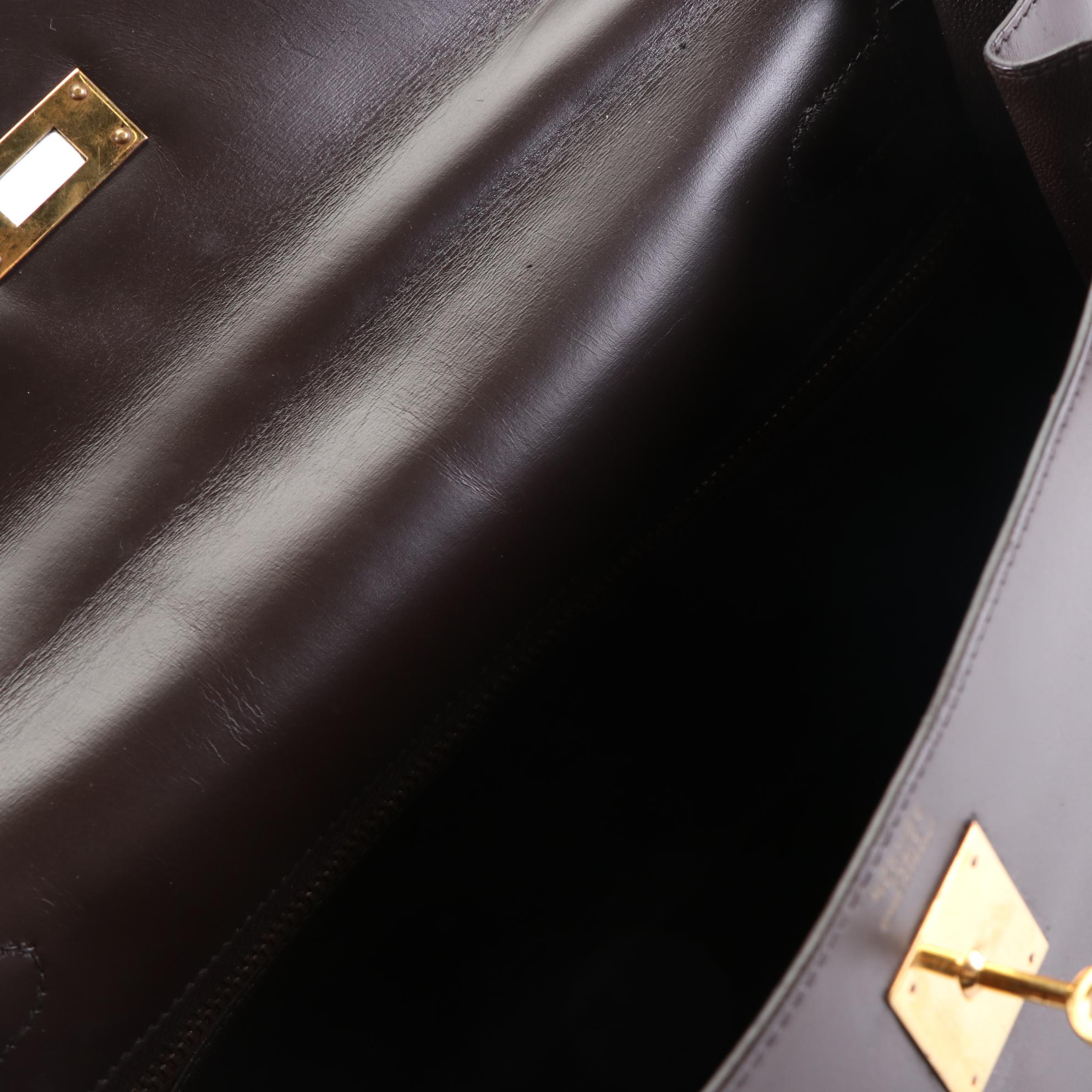 Hermès Kelly 32 Retourne Handbag in Dark Brown Box Calf Leather