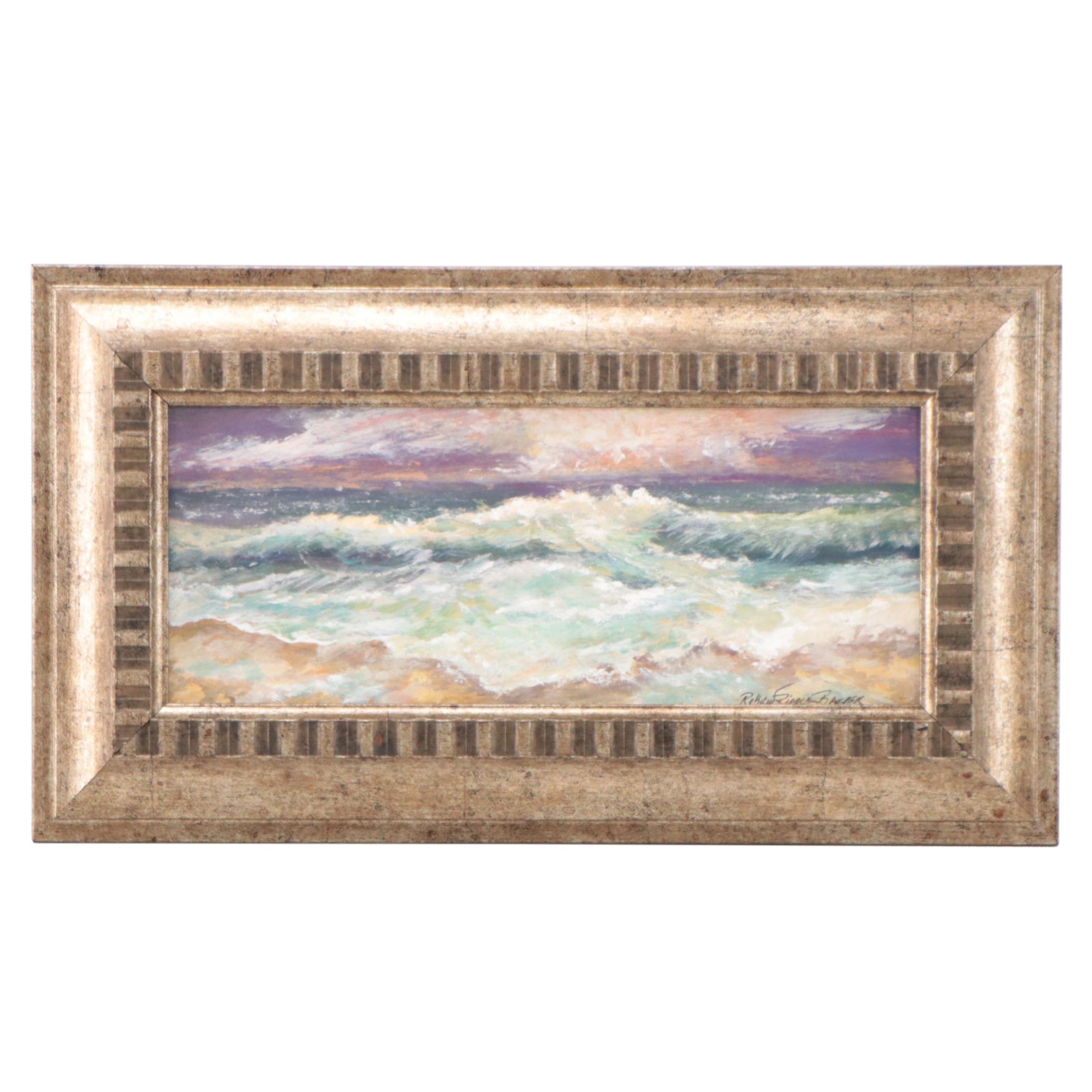 Robert Riddle-Baker Acrylic Painting of Seascape "Wild Wave at Sunset," 2023