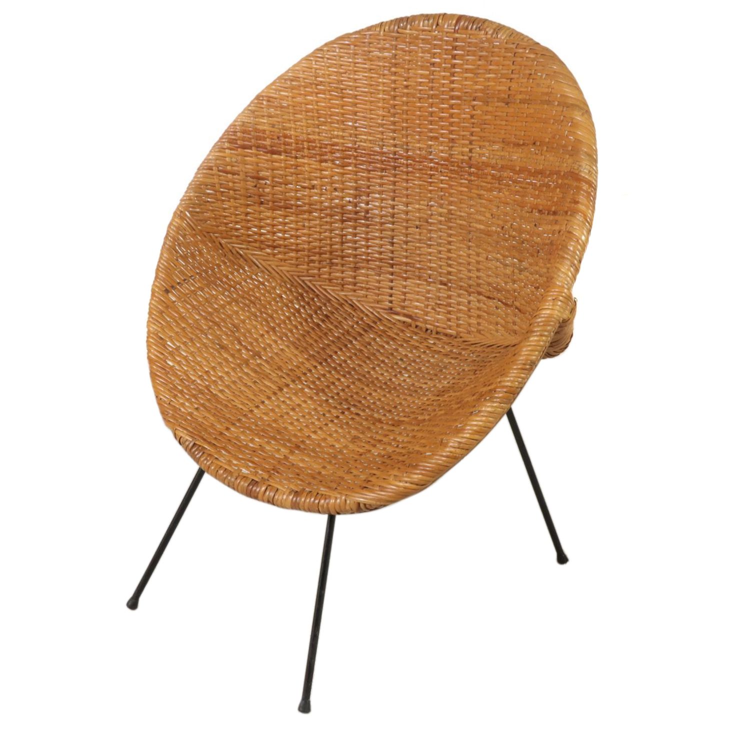 Mid Century Modern Iron and Rattan Hoop Chair