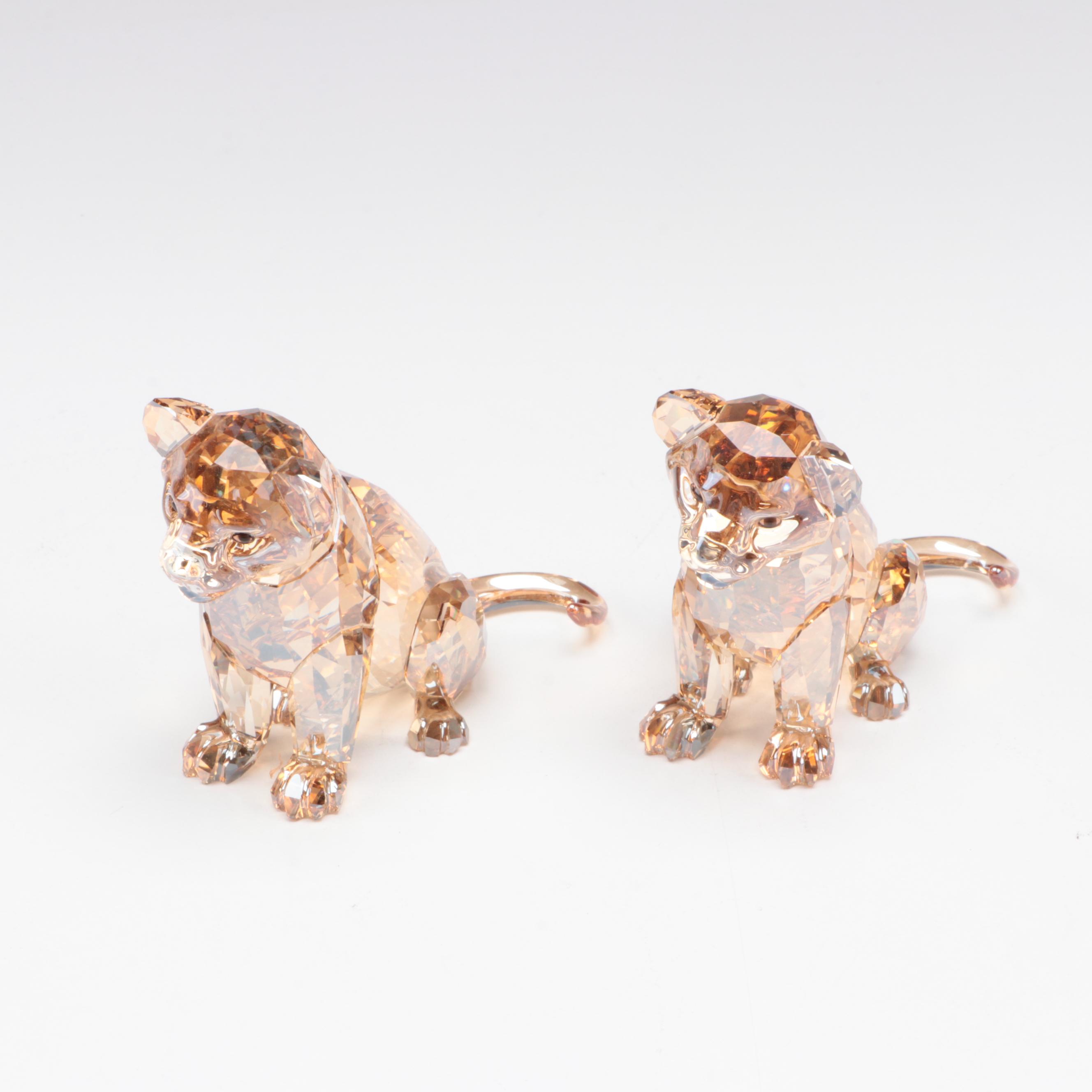 Swarovski "Lion Akili," "Lion Mother," and "Lion Cub" Crystal Figurines