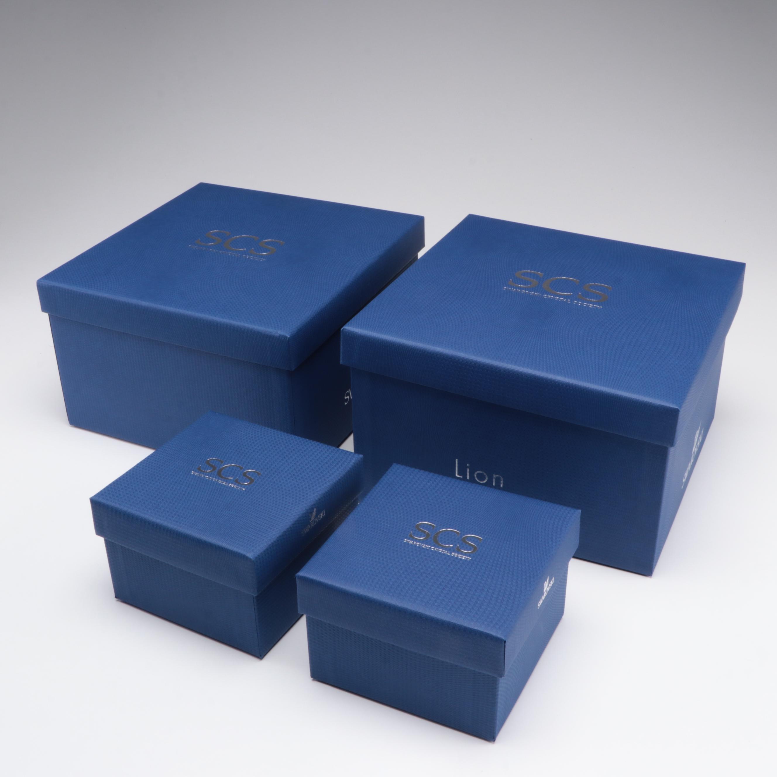 Swarovski "Lion Akili," "Lion Mother," and "Lion Cub" Crystal Figurines