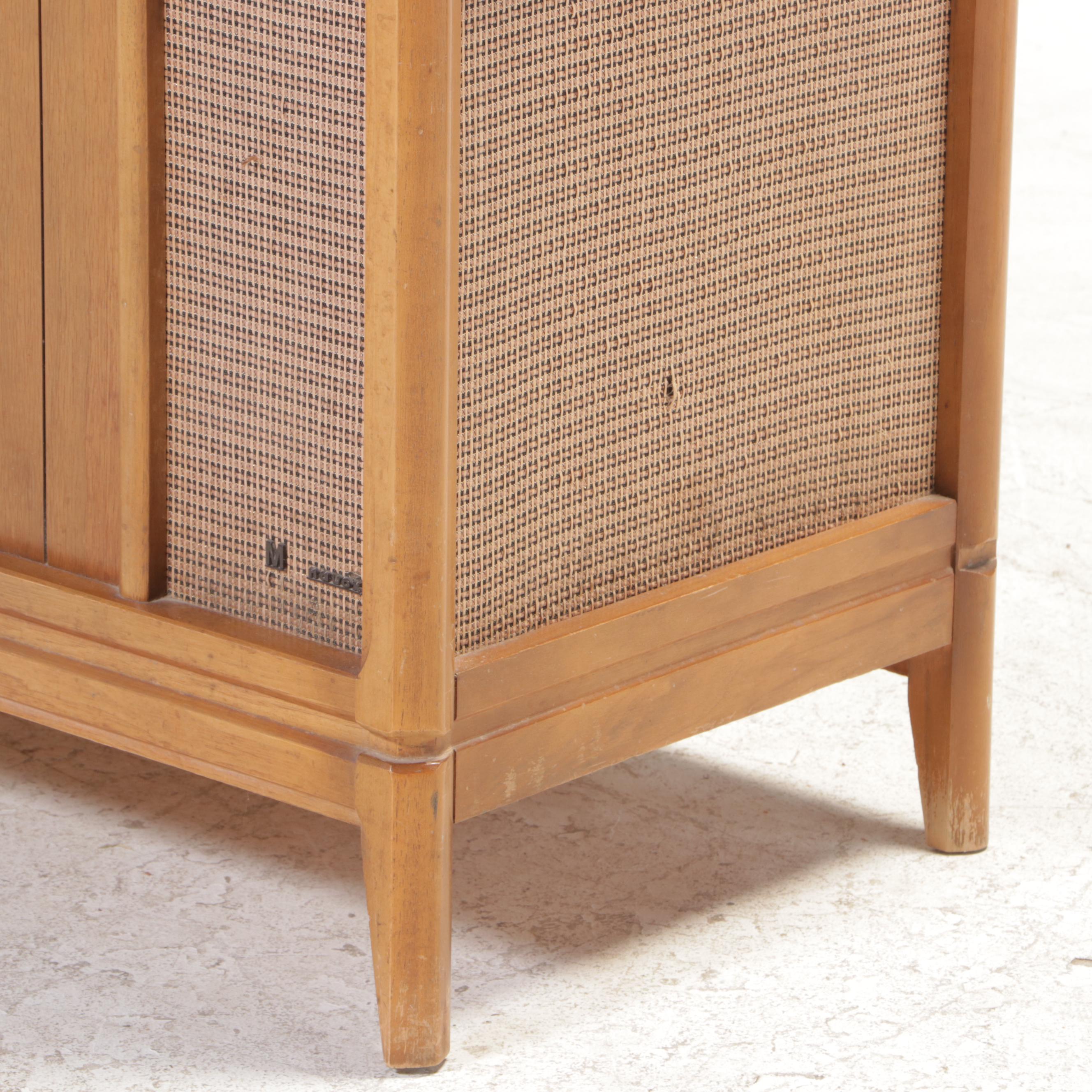 Magnavox Pecan Turntable Console Combination Stereo Cabinet, Mid-20th Century