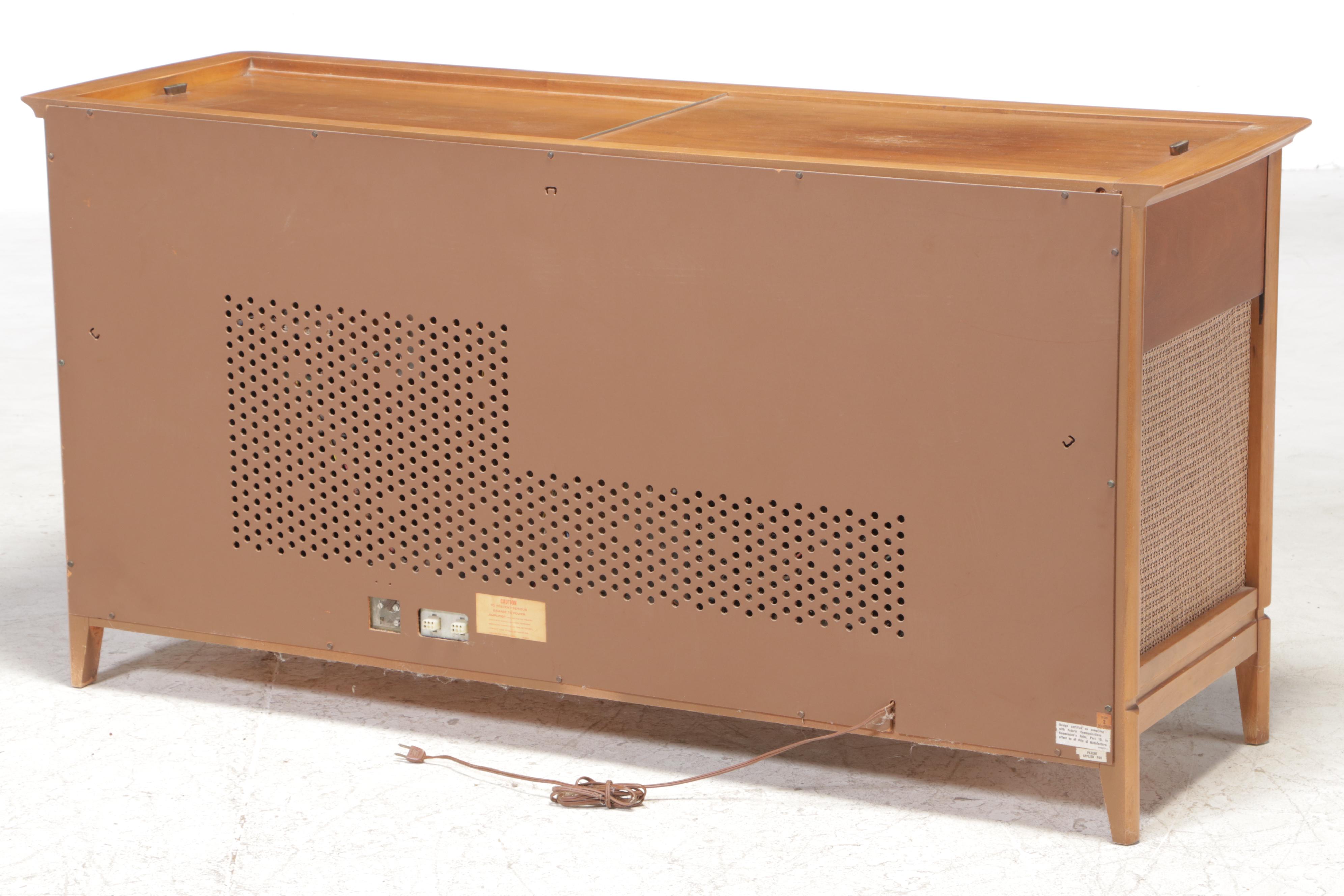Magnavox Pecan Turntable Console Combination Stereo Cabinet, Mid-20th Century
