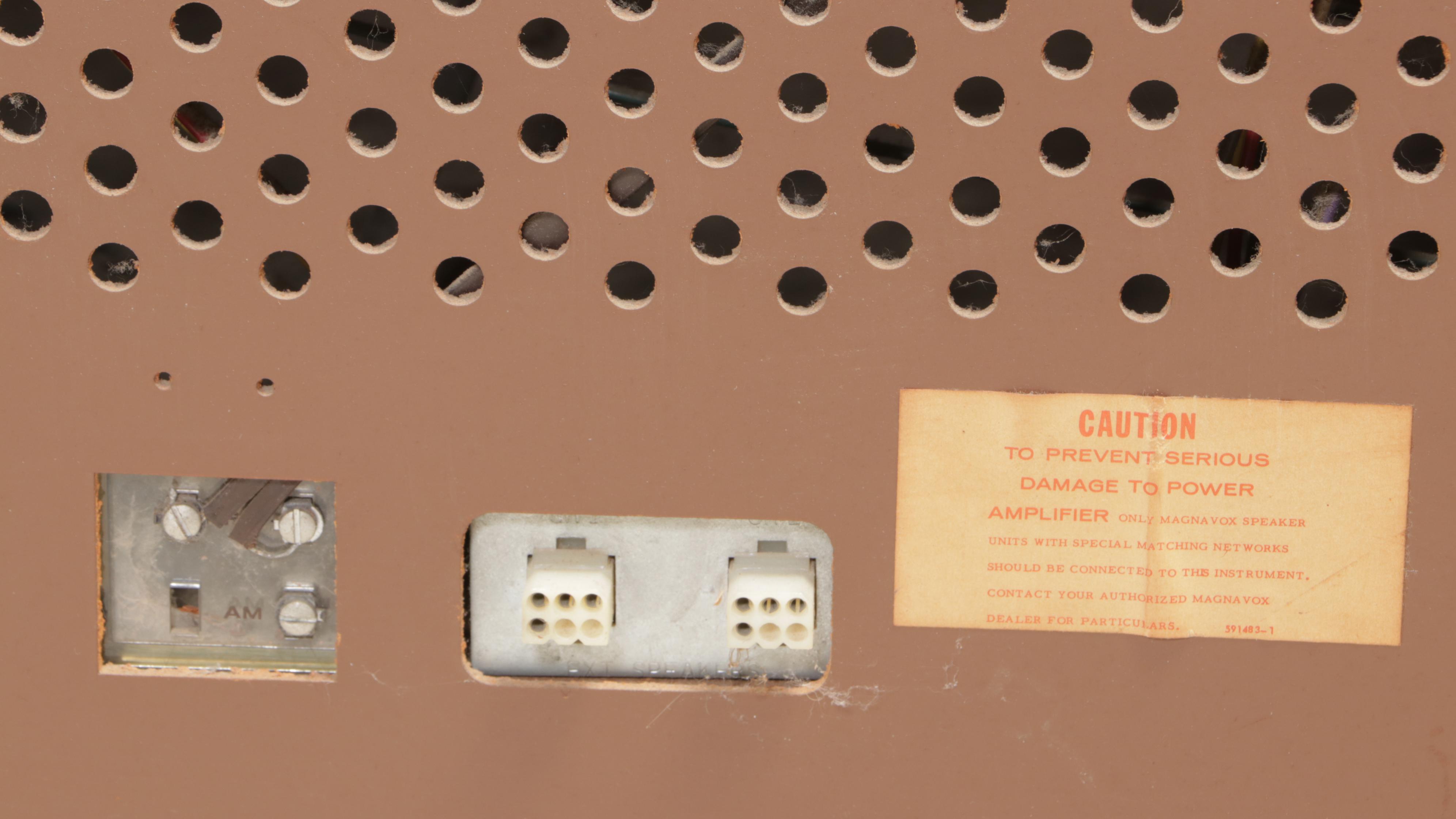 Magnavox Pecan Turntable Console Combination Stereo Cabinet, Mid-20th Century