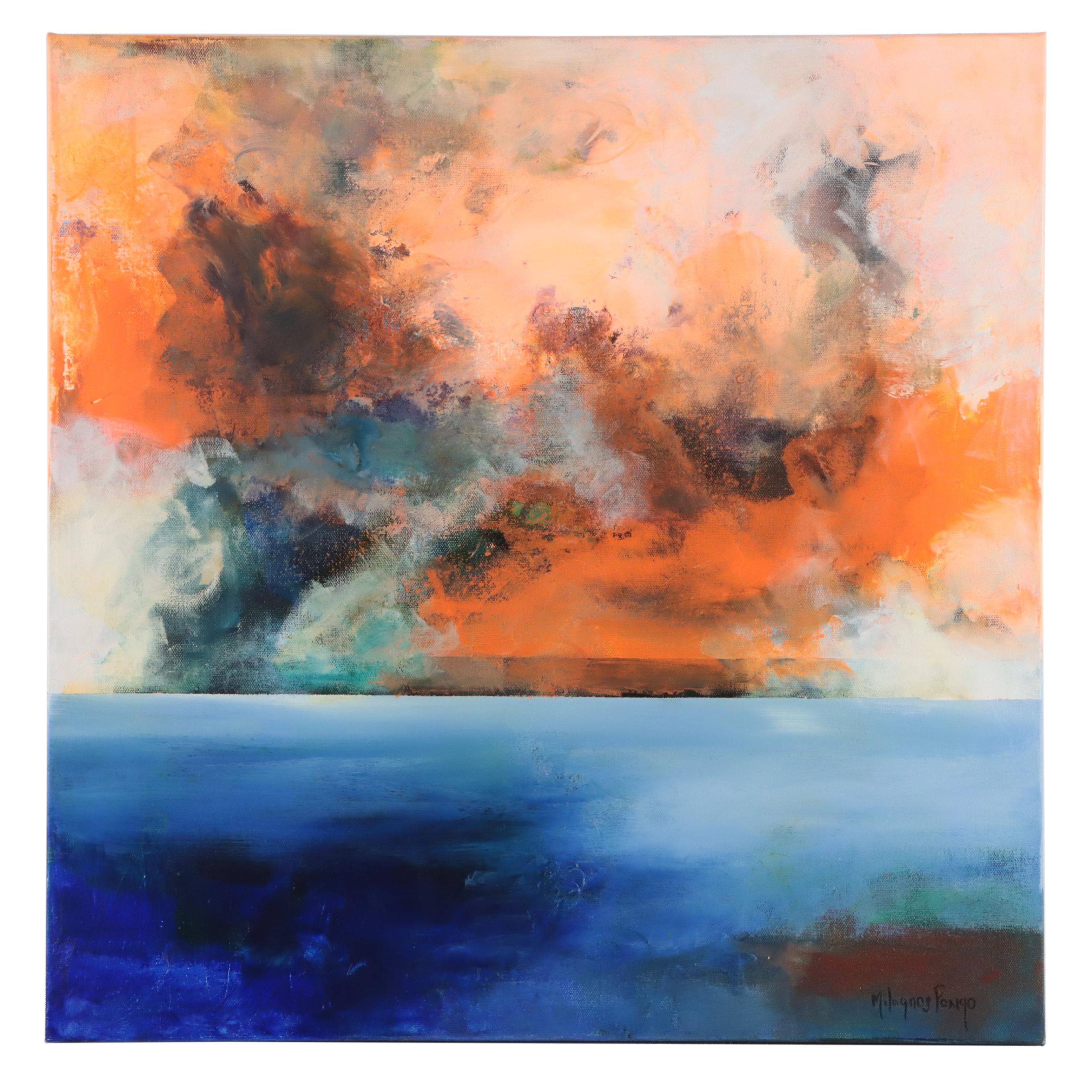 Milagros Pongo Abstract Mixed Media Painting "Atardecer," 21st Century