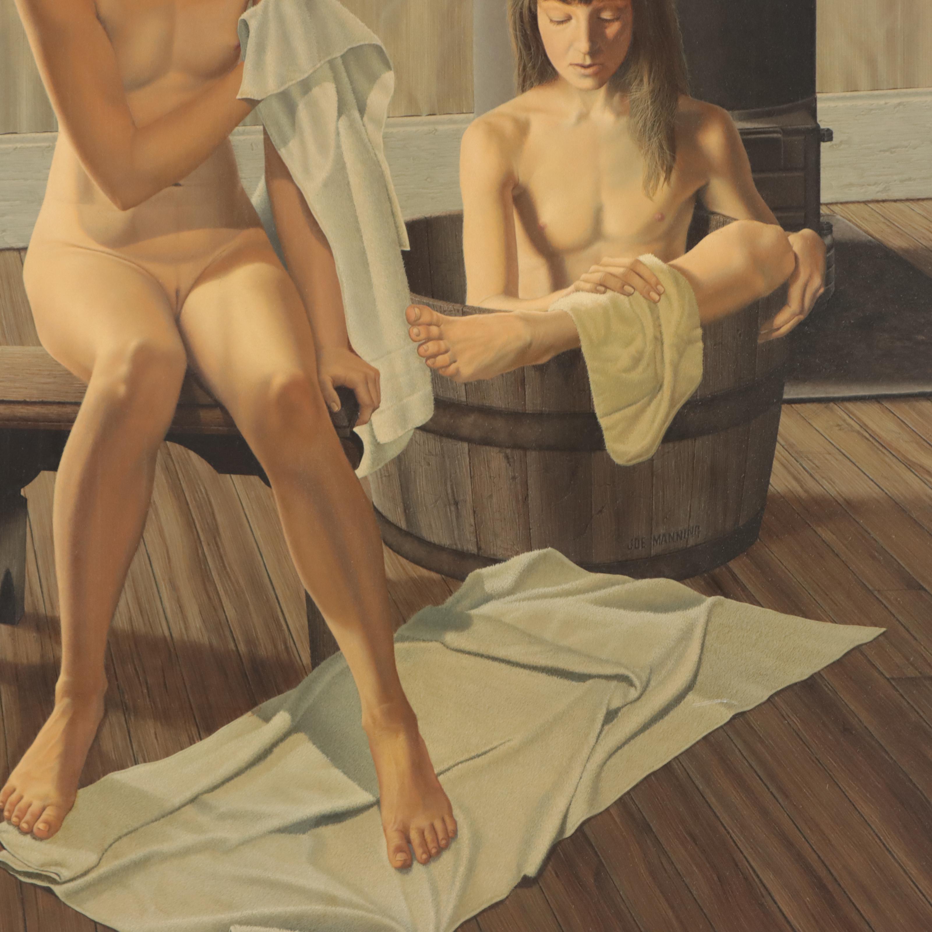 Joseph Manning Tempera Painting "Country Bath"