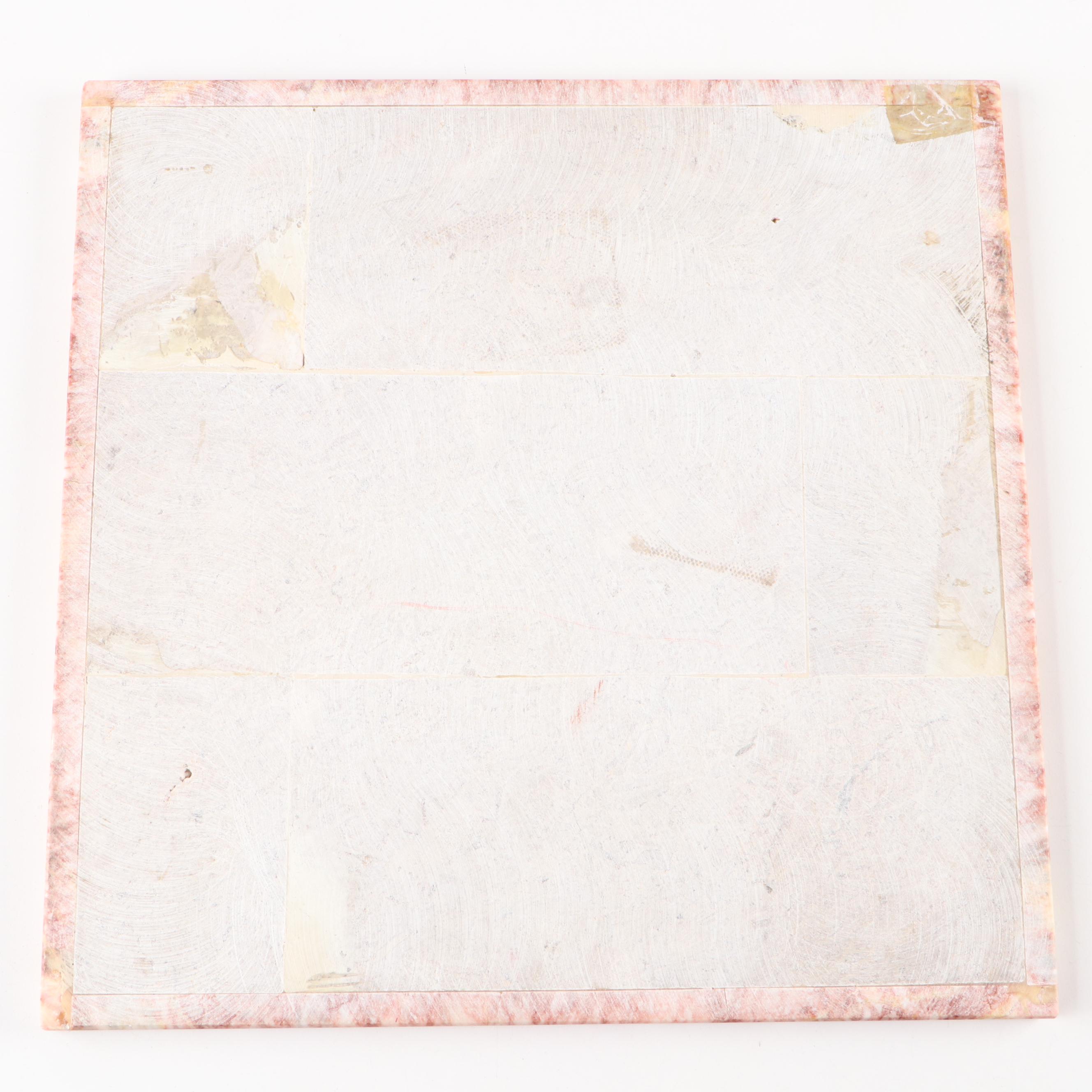 Pink Marble and Agate Chess Board with Carved Stone Pieces