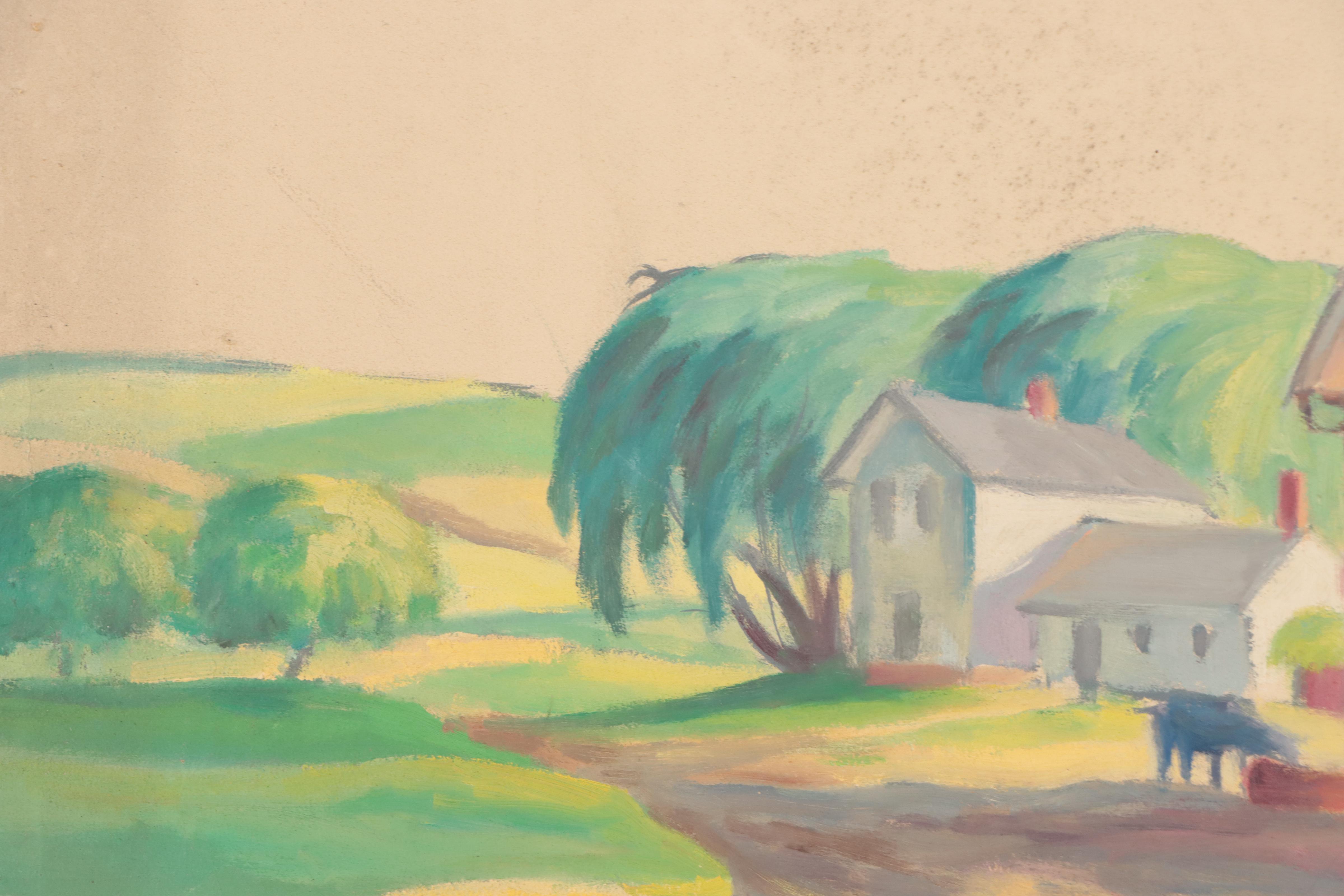 Regionalist Farm Landscape Oil Painting, Circa 1940