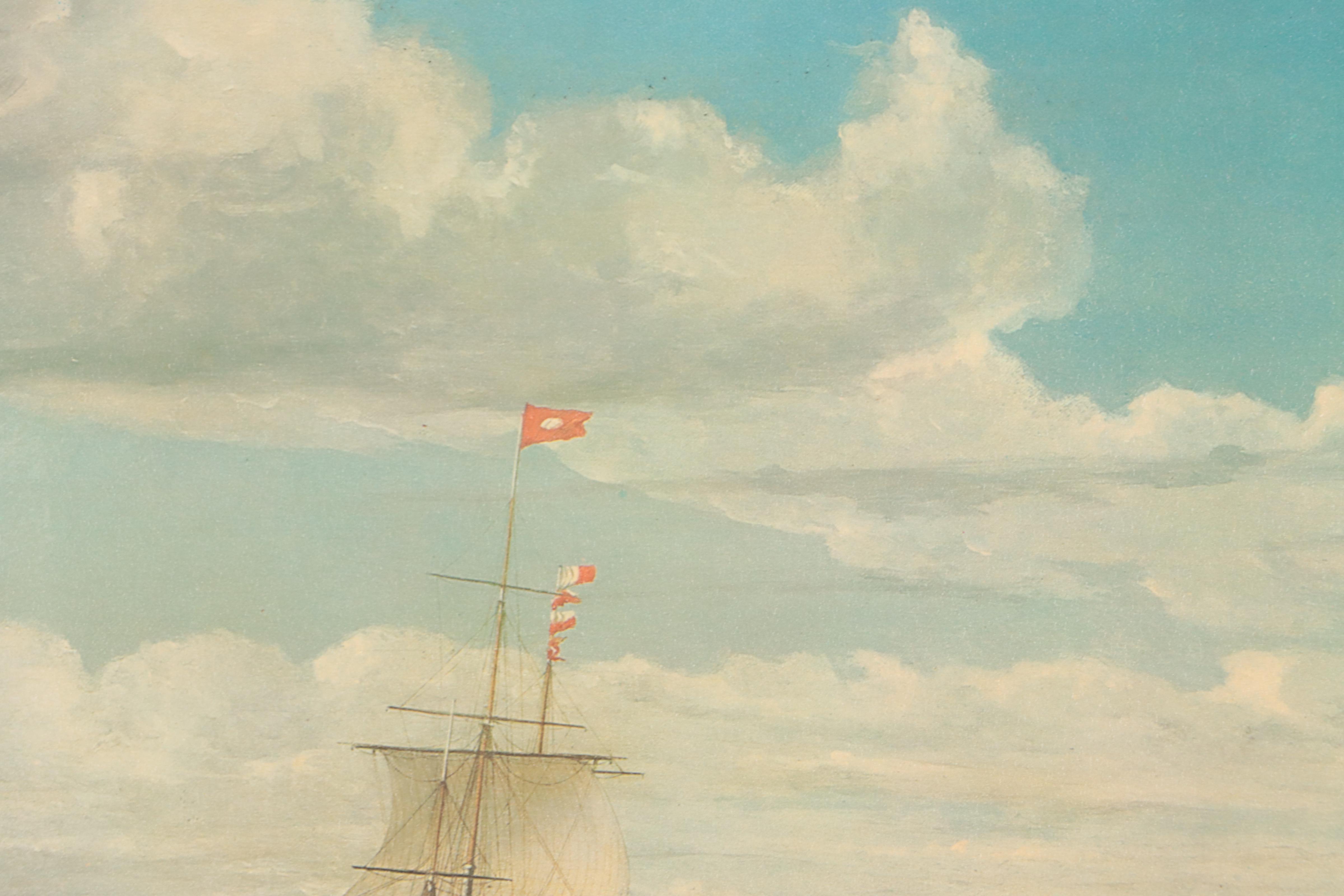 Offset Lithograph of Naval Scene After Fitz Henry Lane "Boston Harbor"