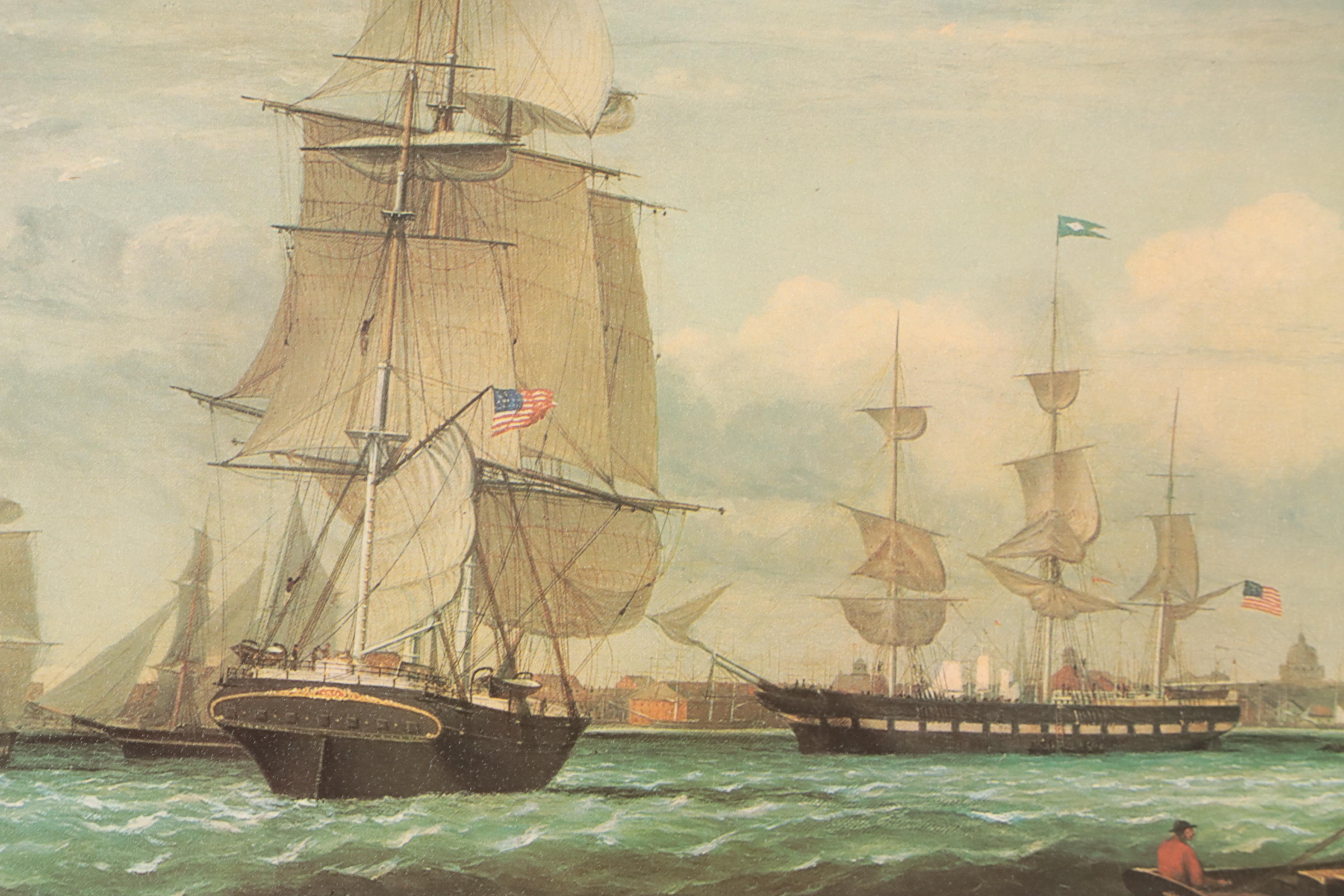 Offset Lithograph of Naval Scene After Fitz Henry Lane "Boston Harbor"