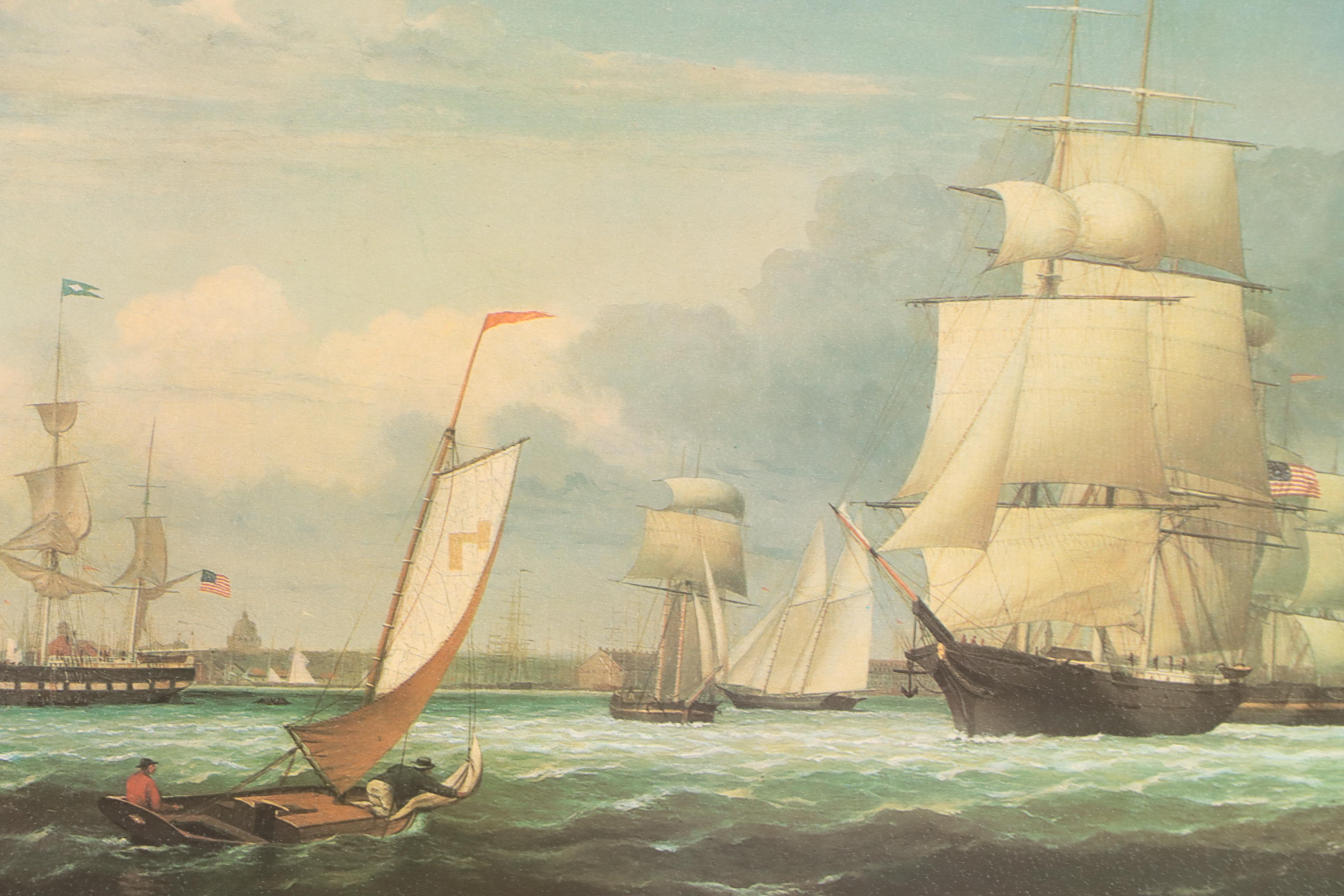 Offset Lithograph of Naval Scene After Fitz Henry Lane "Boston Harbor"