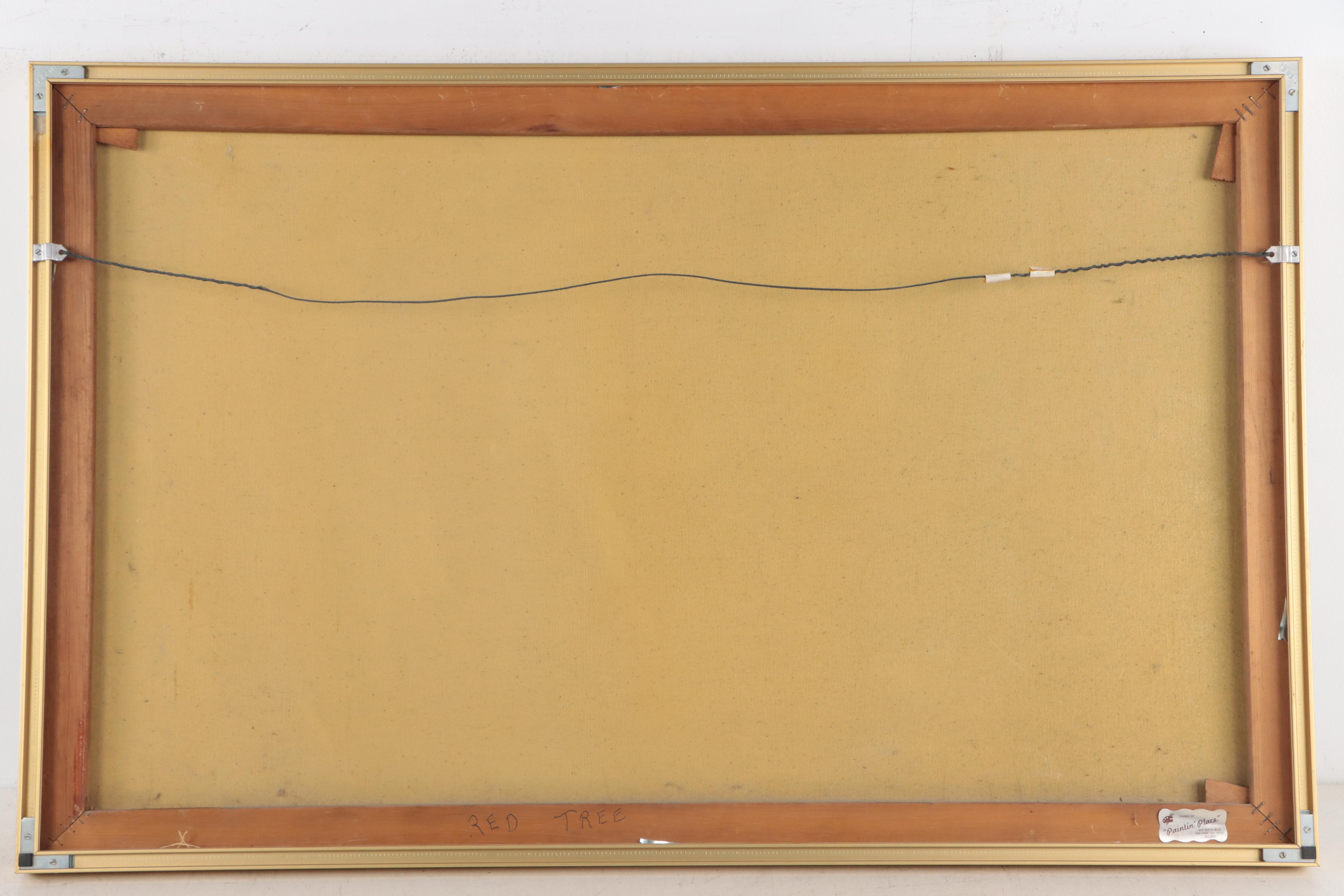 Dan Burne Jones Autumn Landscape Oil Painting "Red Tree," Circa 1960