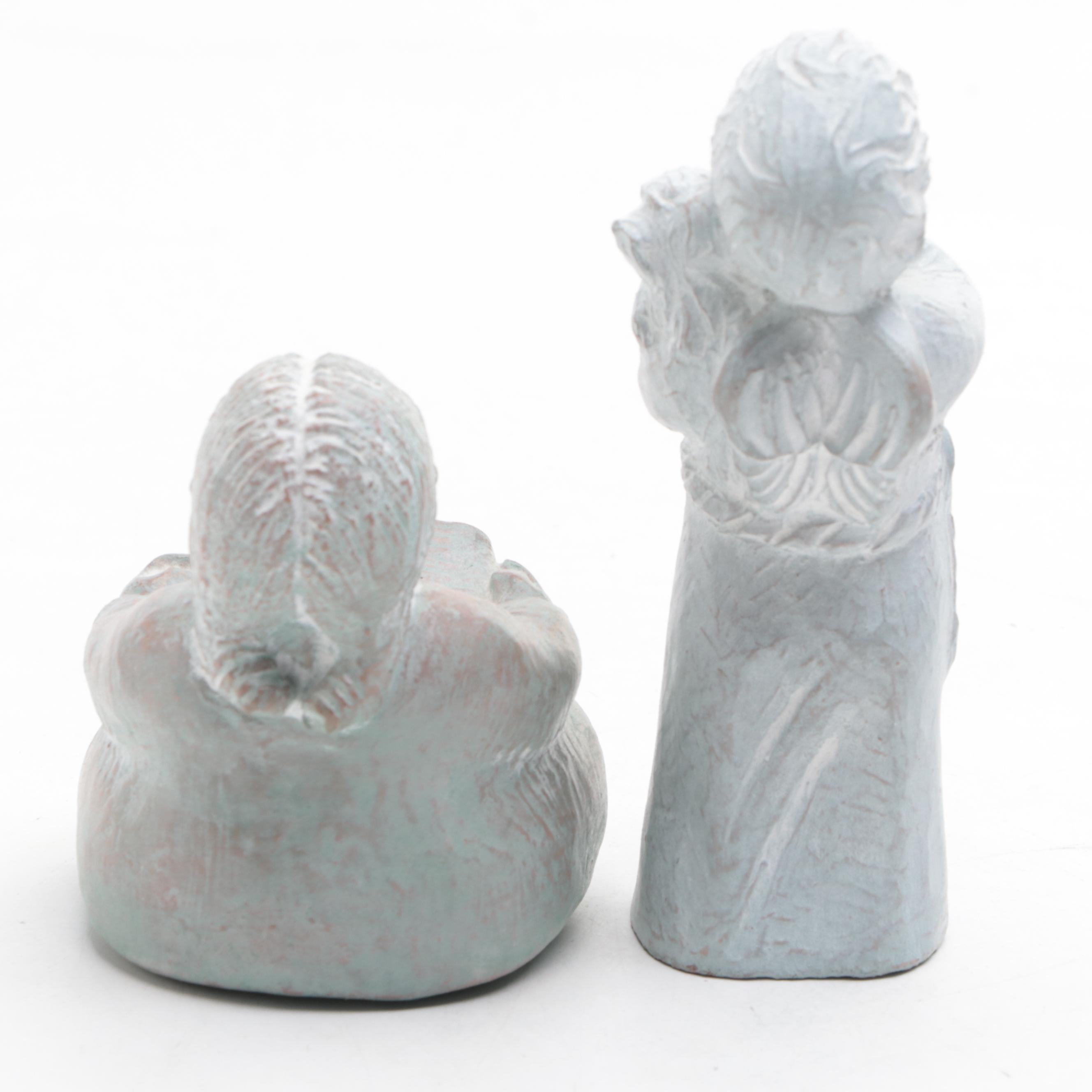 Isabel Bloom Painted Concrete Figurines with Cobalt Glass Vases