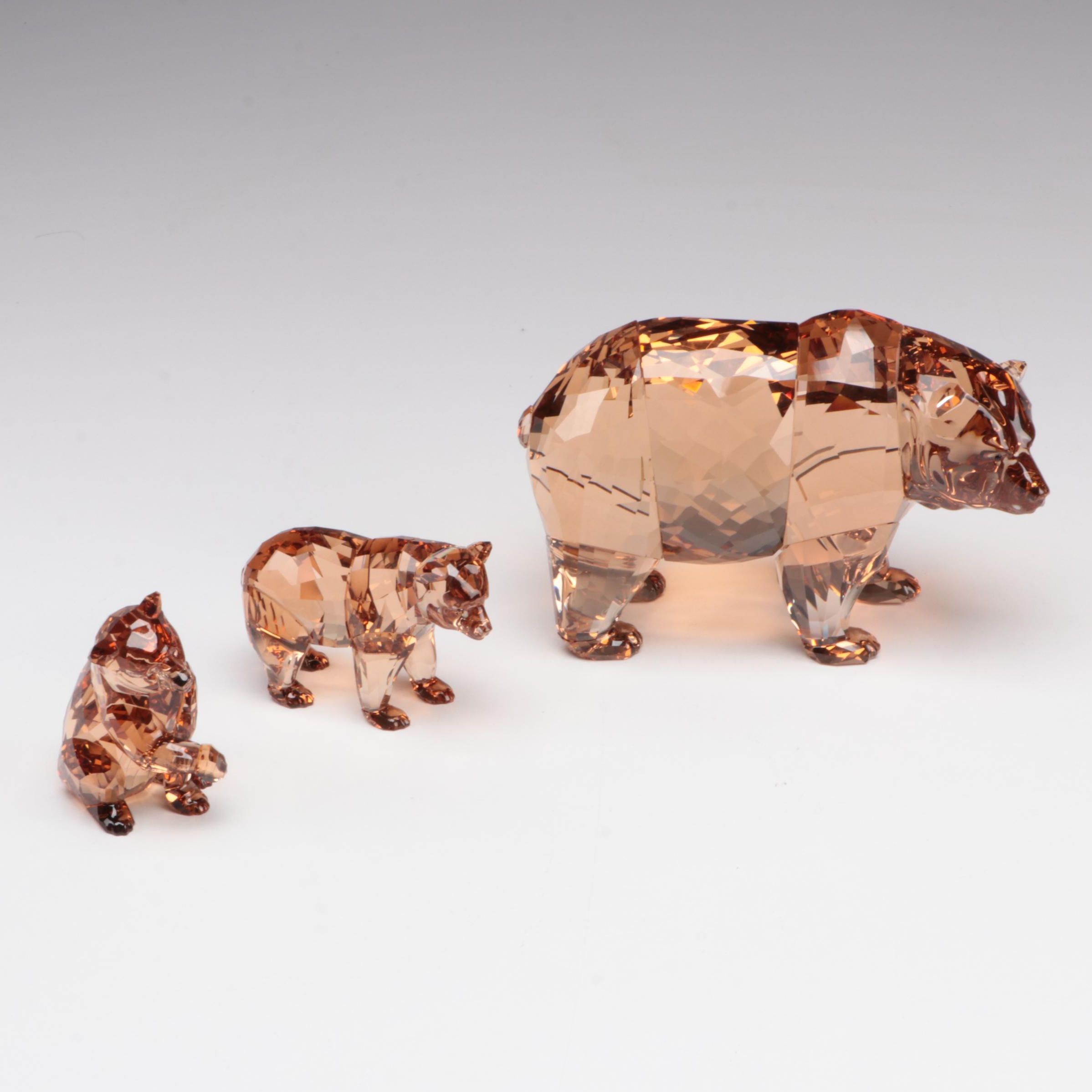 Swarovski "Bear Arcadia" and "Bear Cubs" Amber Crystal Figurines, 2017