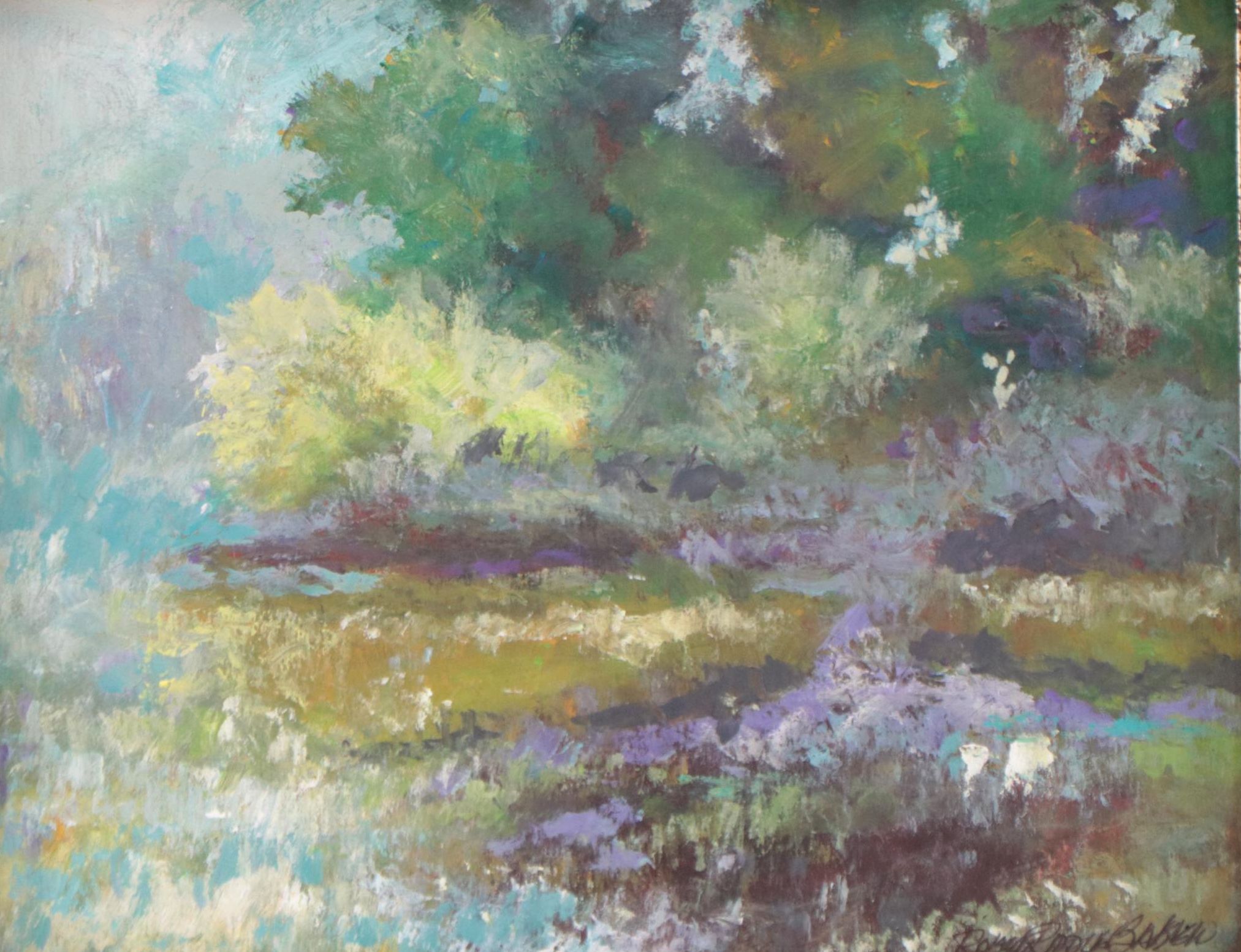 Robert Riddle-Baker Acrylic Painting of Landscape "Edge of the Backwater," 2023