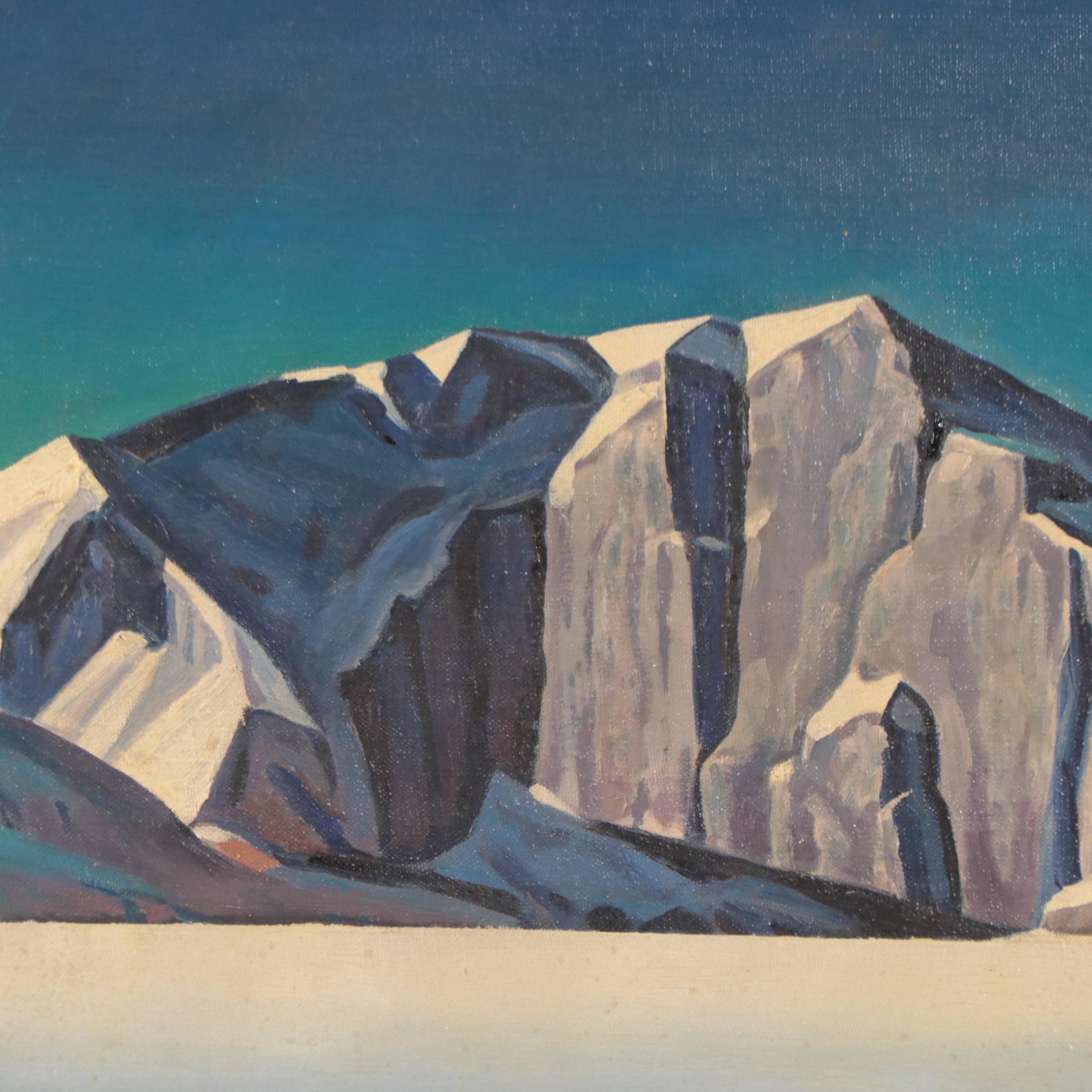 Albert Baugild Ice Mountain Landscape Oil Painting After Rockwell Kent, 1957