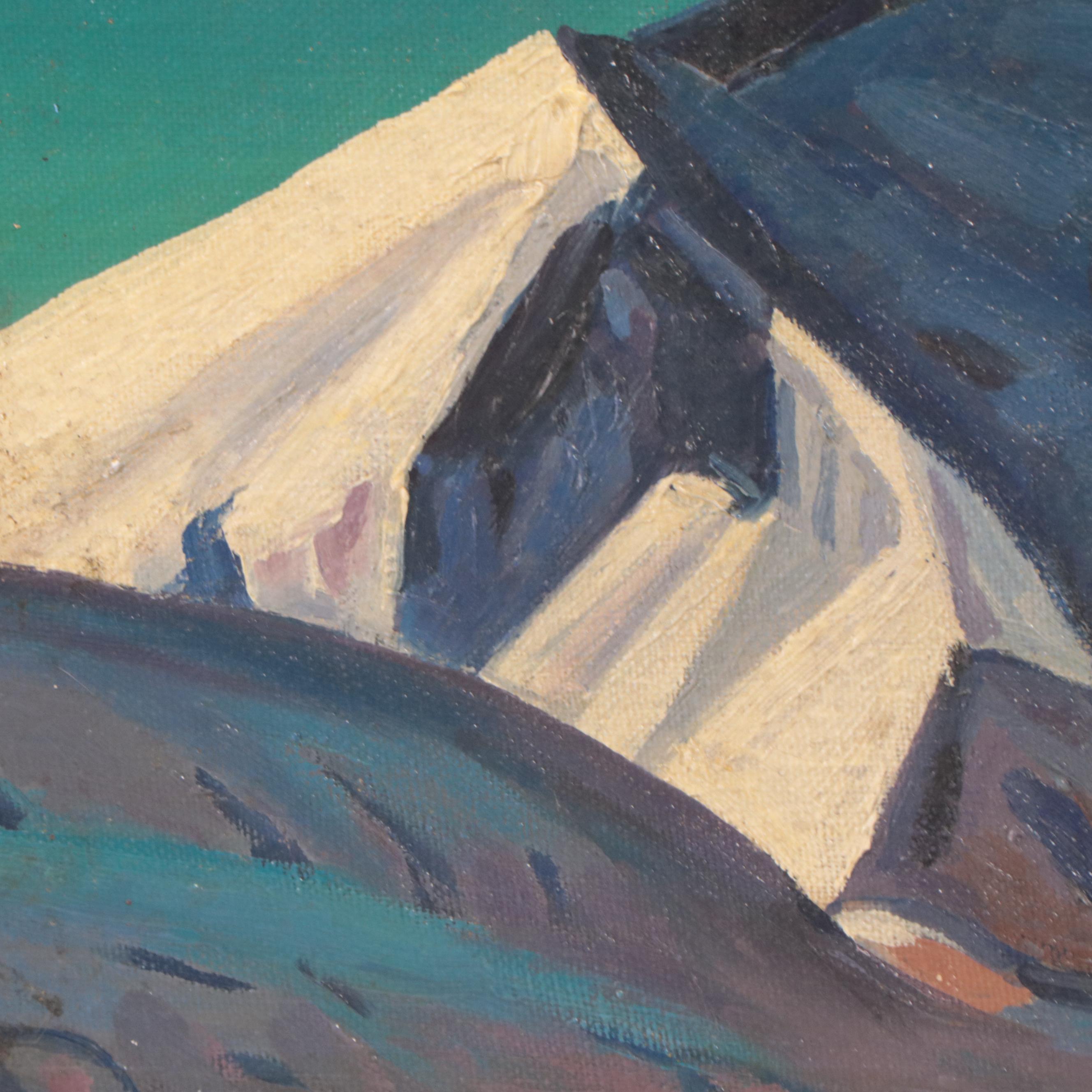 Albert Baugild Ice Mountain Landscape Oil Painting After Rockwell Kent, 1957