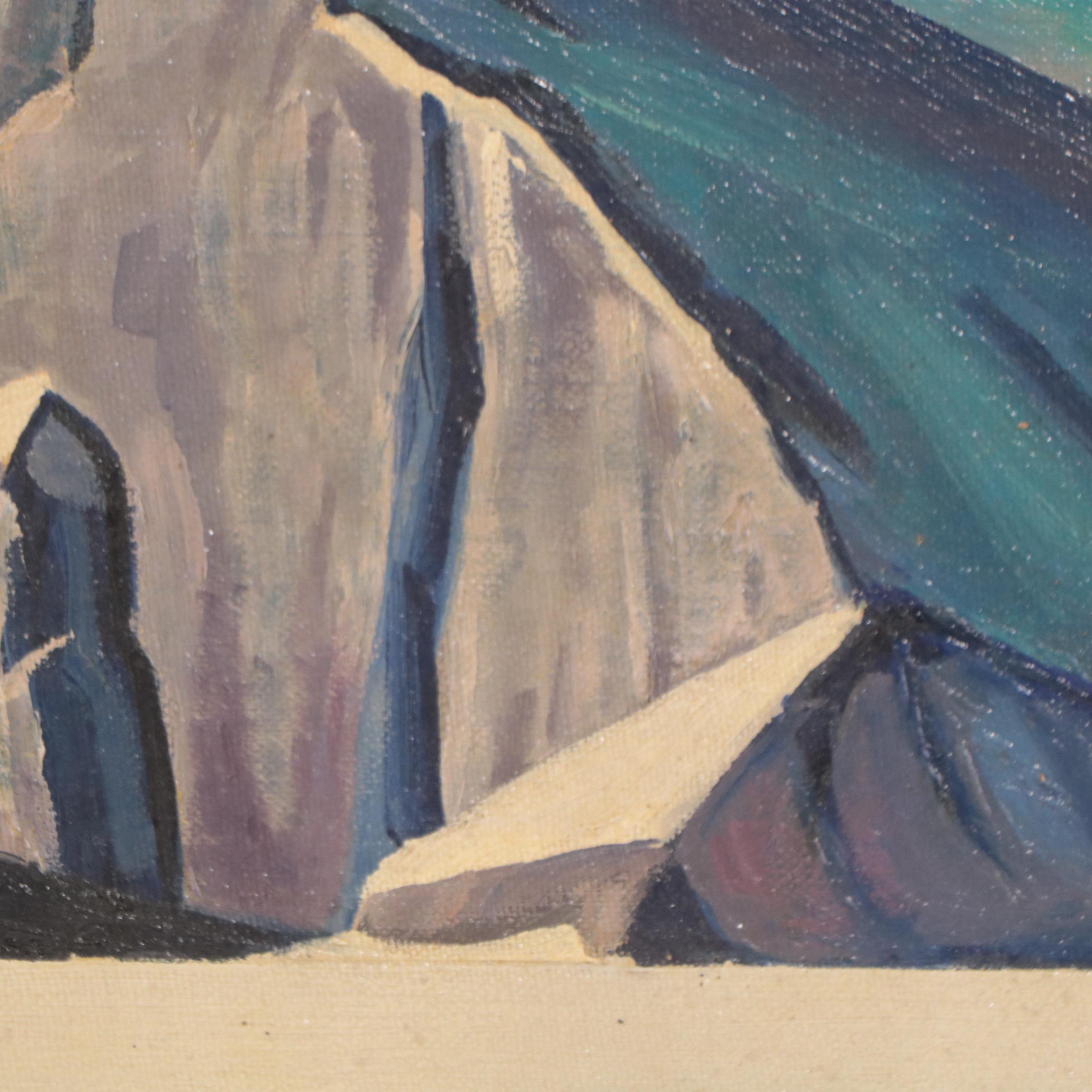 Albert Baugild Ice Mountain Landscape Oil Painting After Rockwell Kent, 1957