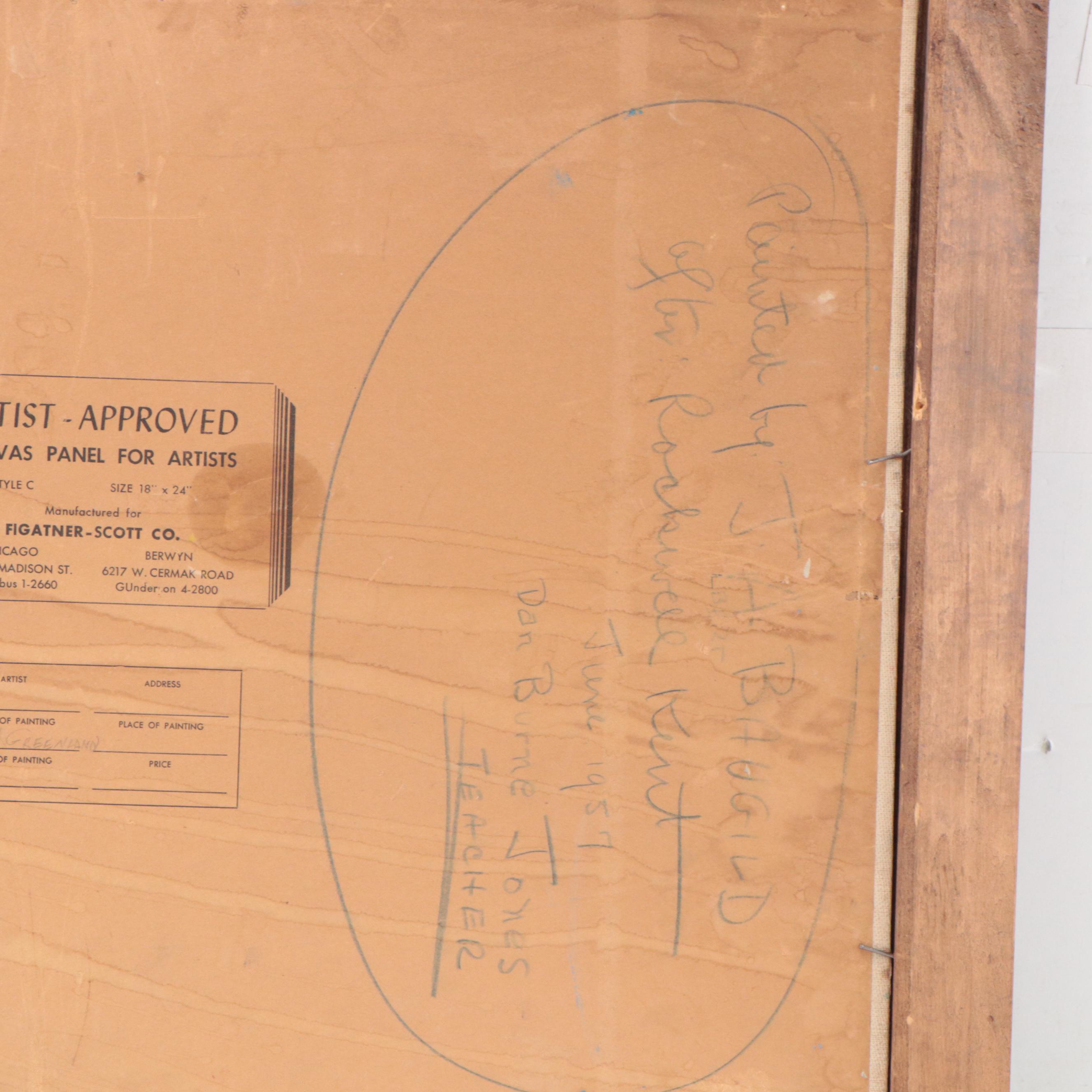 Albert Baugild Ice Mountain Landscape Oil Painting After Rockwell Kent, 1957