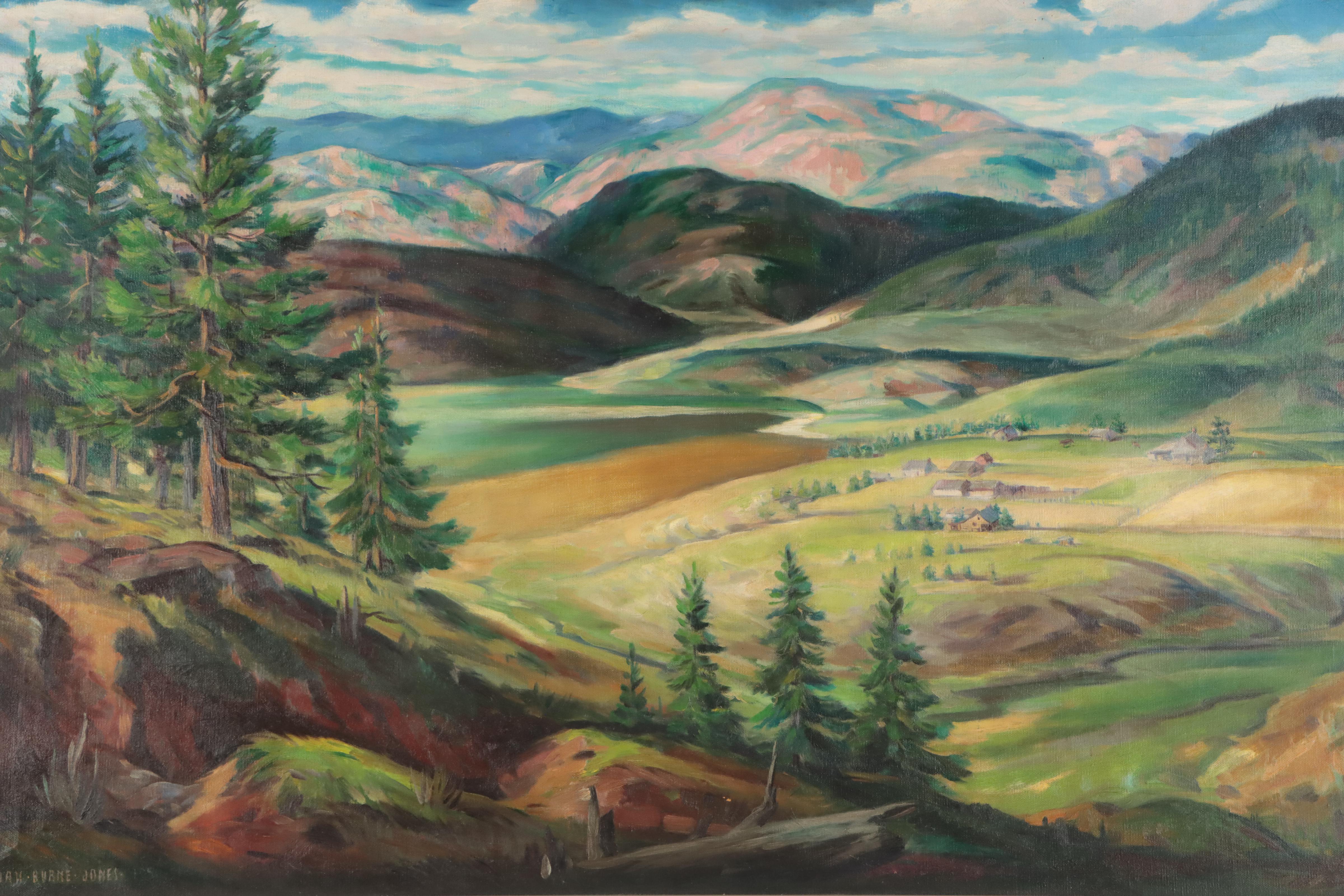 Dan Burne Jones Mountain Valley Landscape Oil Painting, 1951