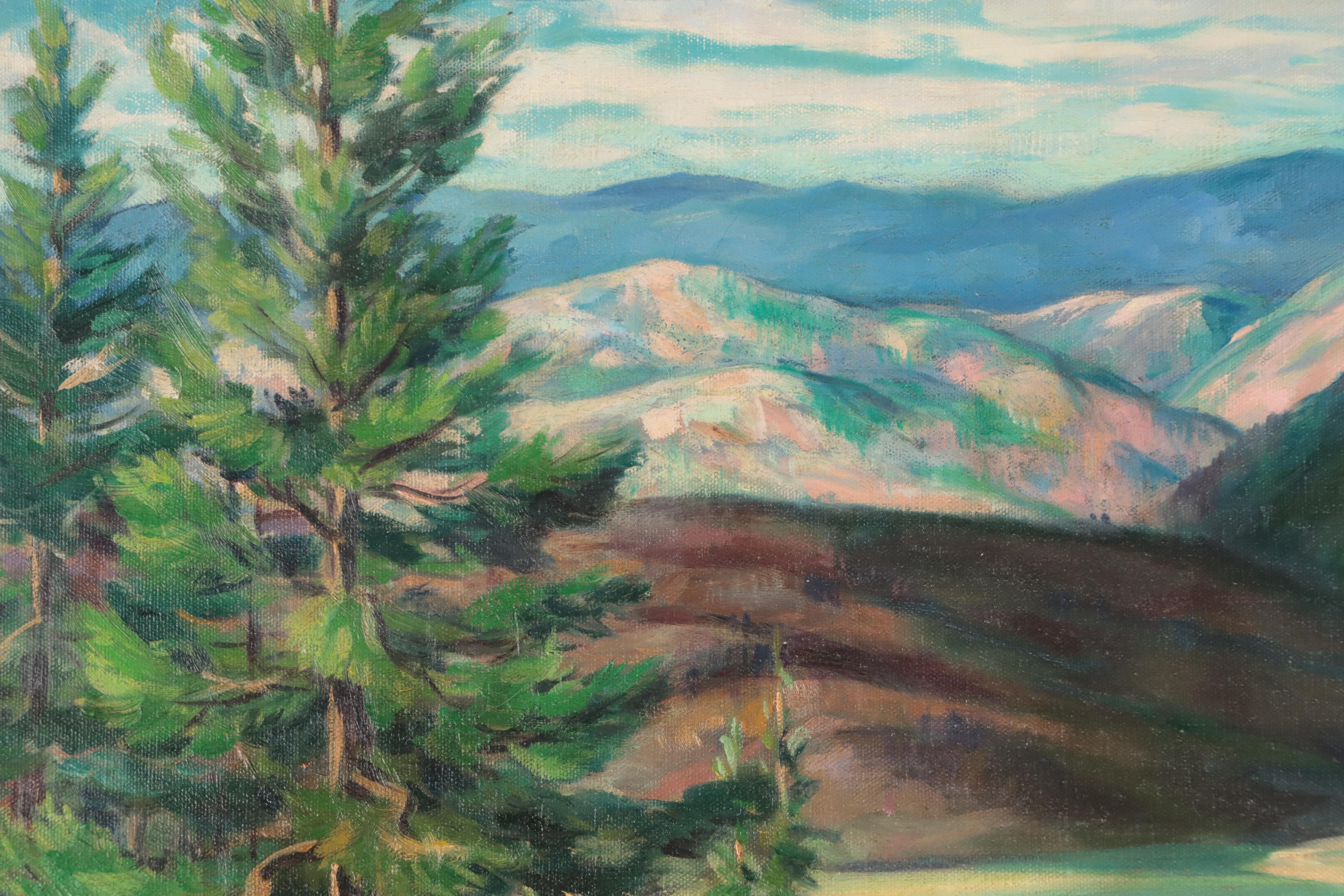 Dan Burne Jones Mountain Valley Landscape Oil Painting, 1951