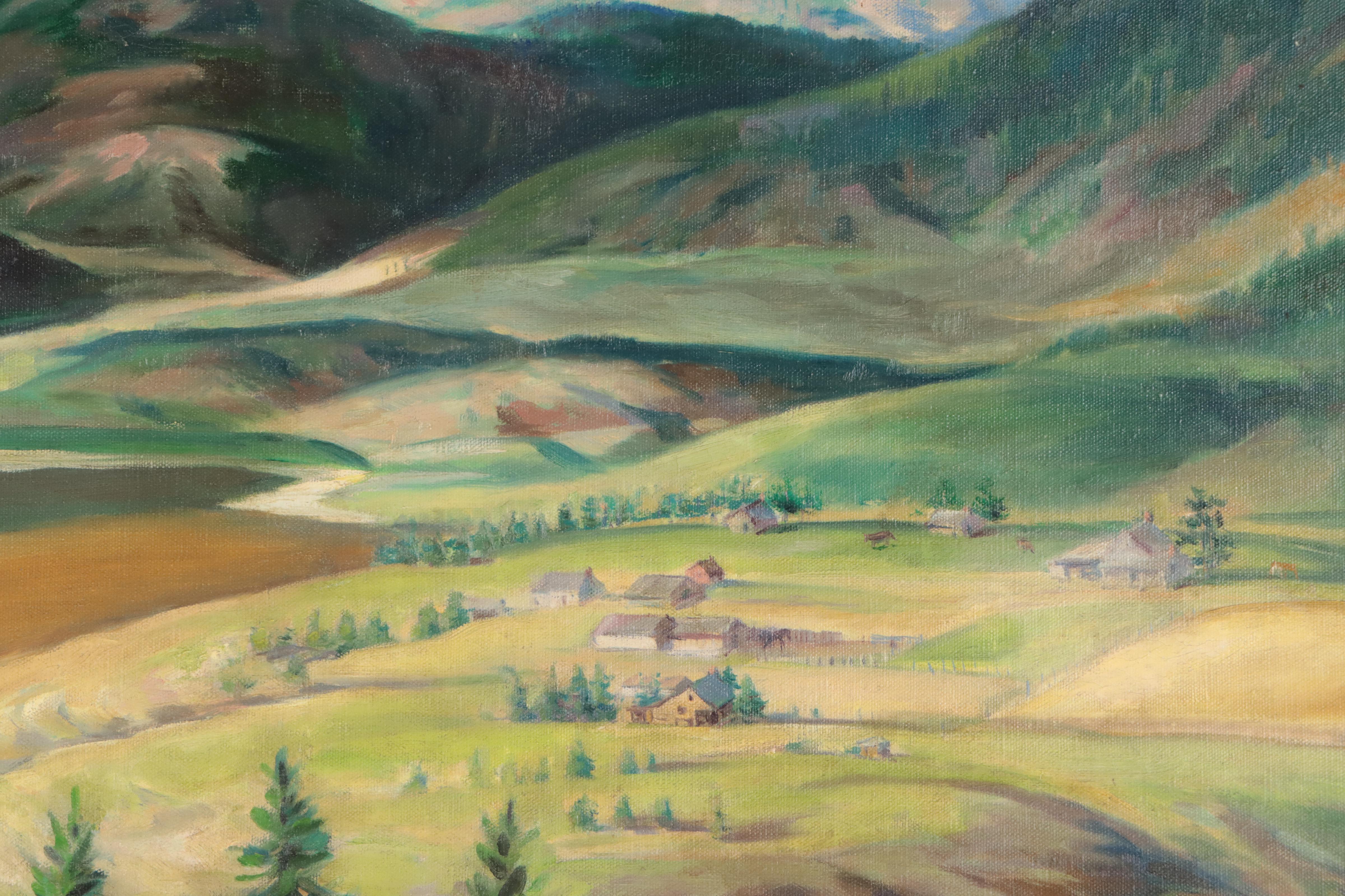 Dan Burne Jones Mountain Valley Landscape Oil Painting, 1951