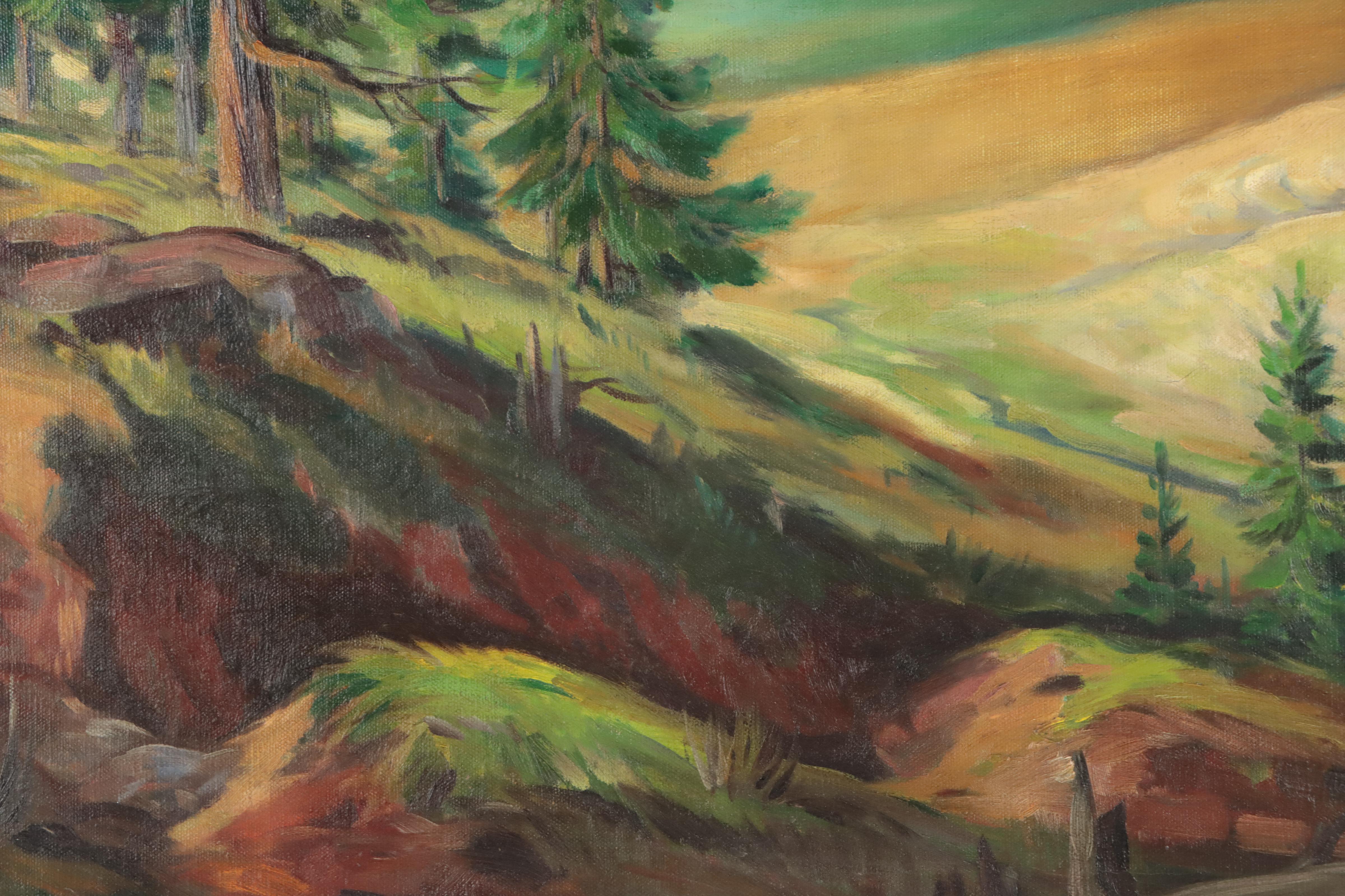 Dan Burne Jones Mountain Valley Landscape Oil Painting, 1951