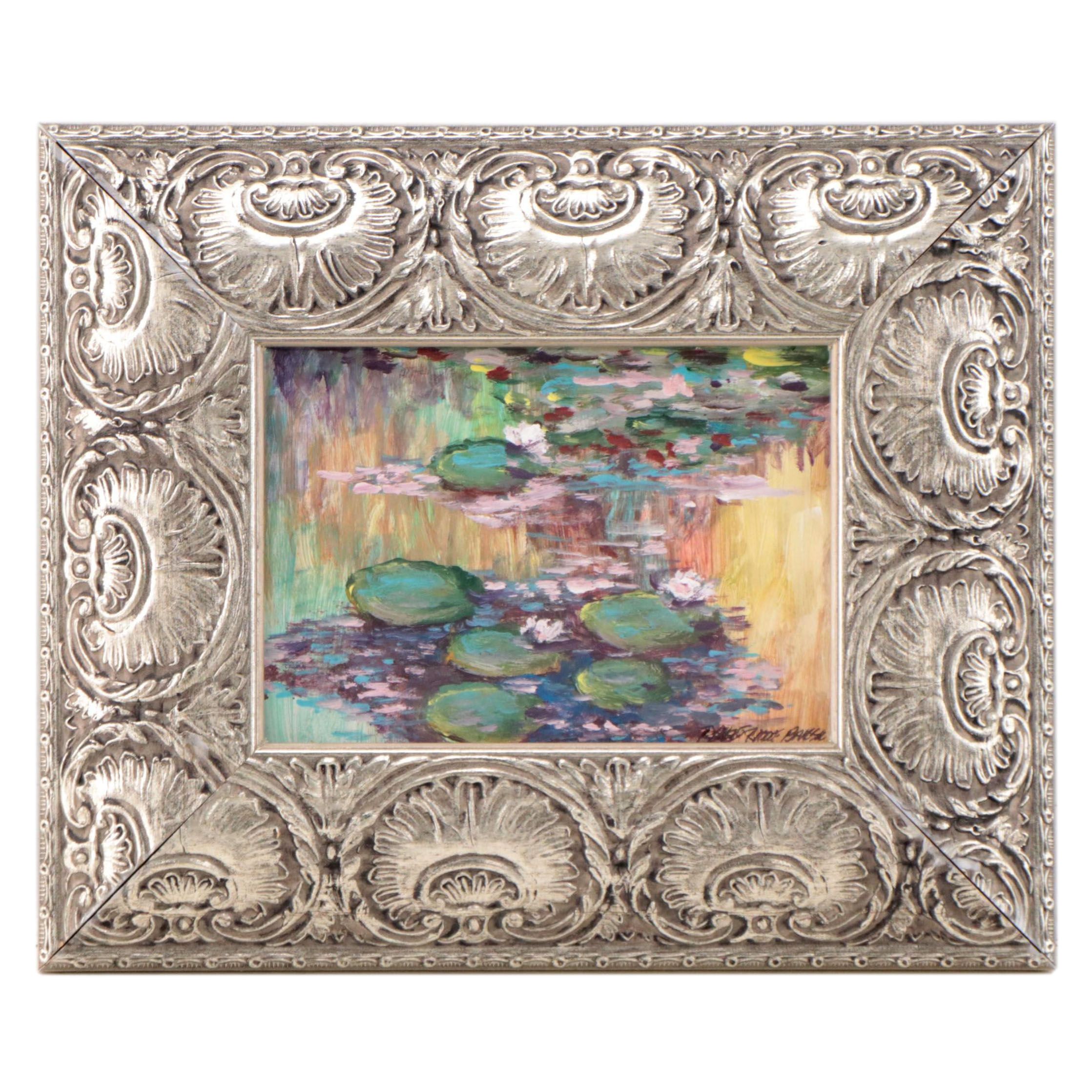 Robert Riddle-Baker Acrylic Painting of Water Lilies, 2023