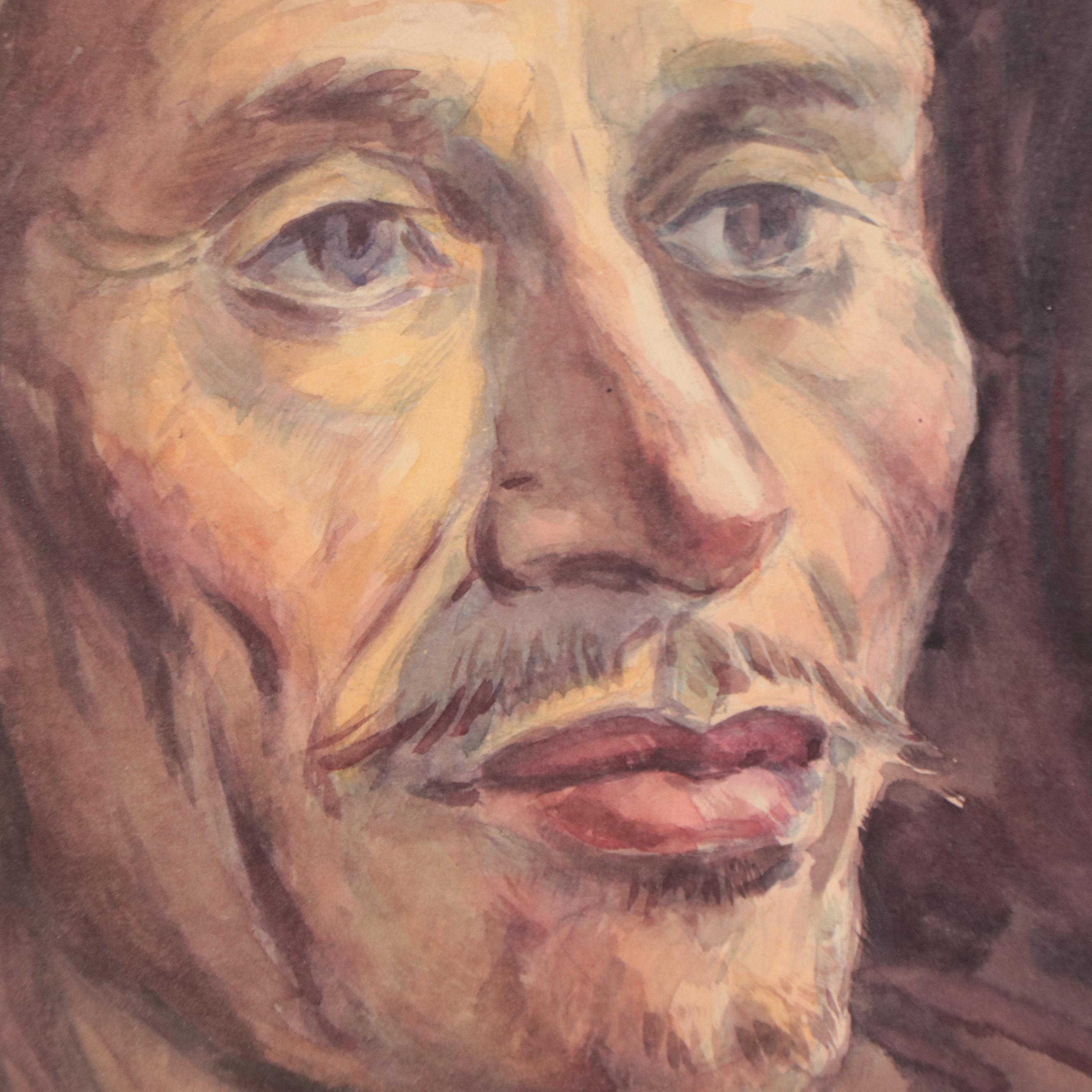 Dan Burne Jones Watercolor Painting Portrait of Robed Man