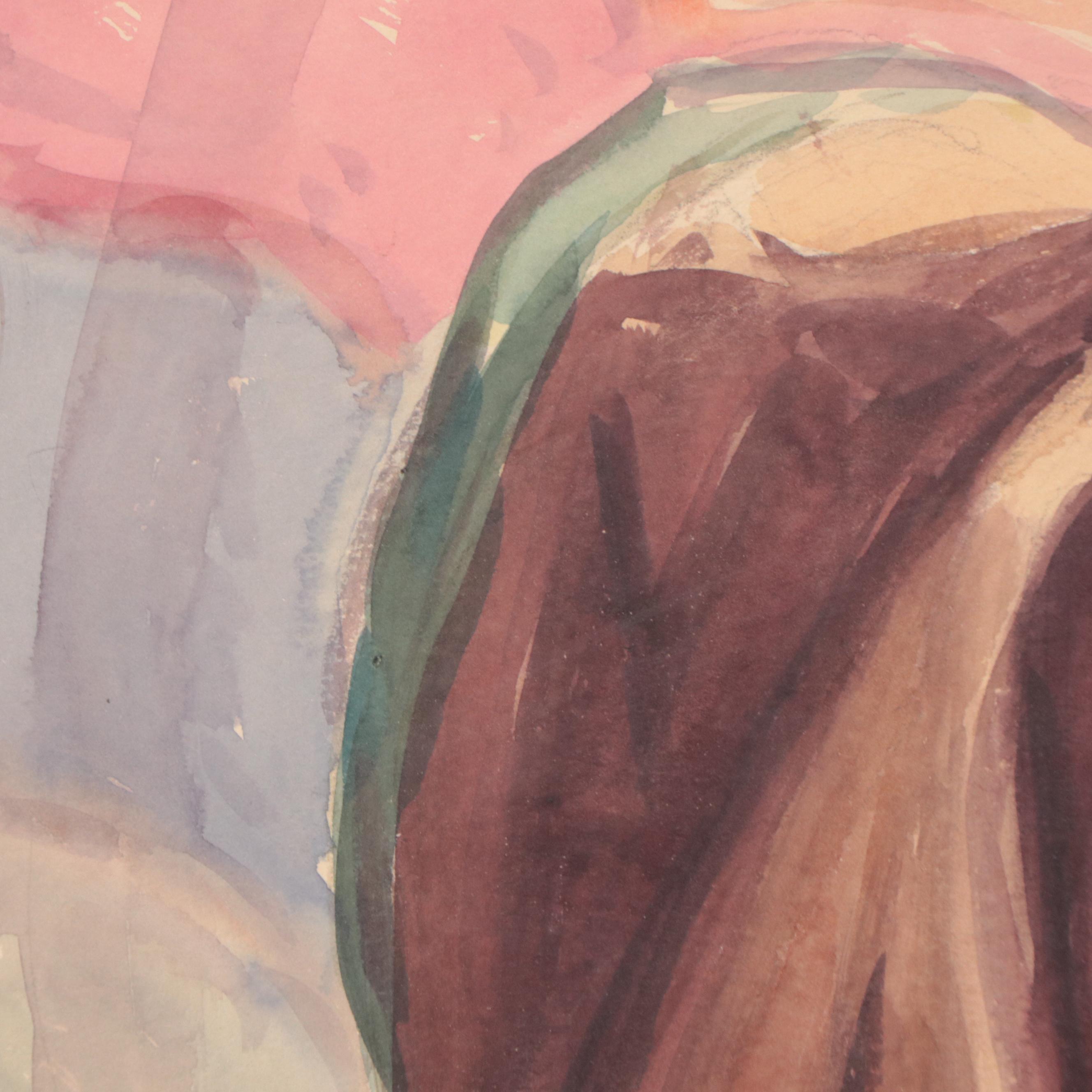 Dan Burne Jones Watercolor Painting Portrait of Robed Man