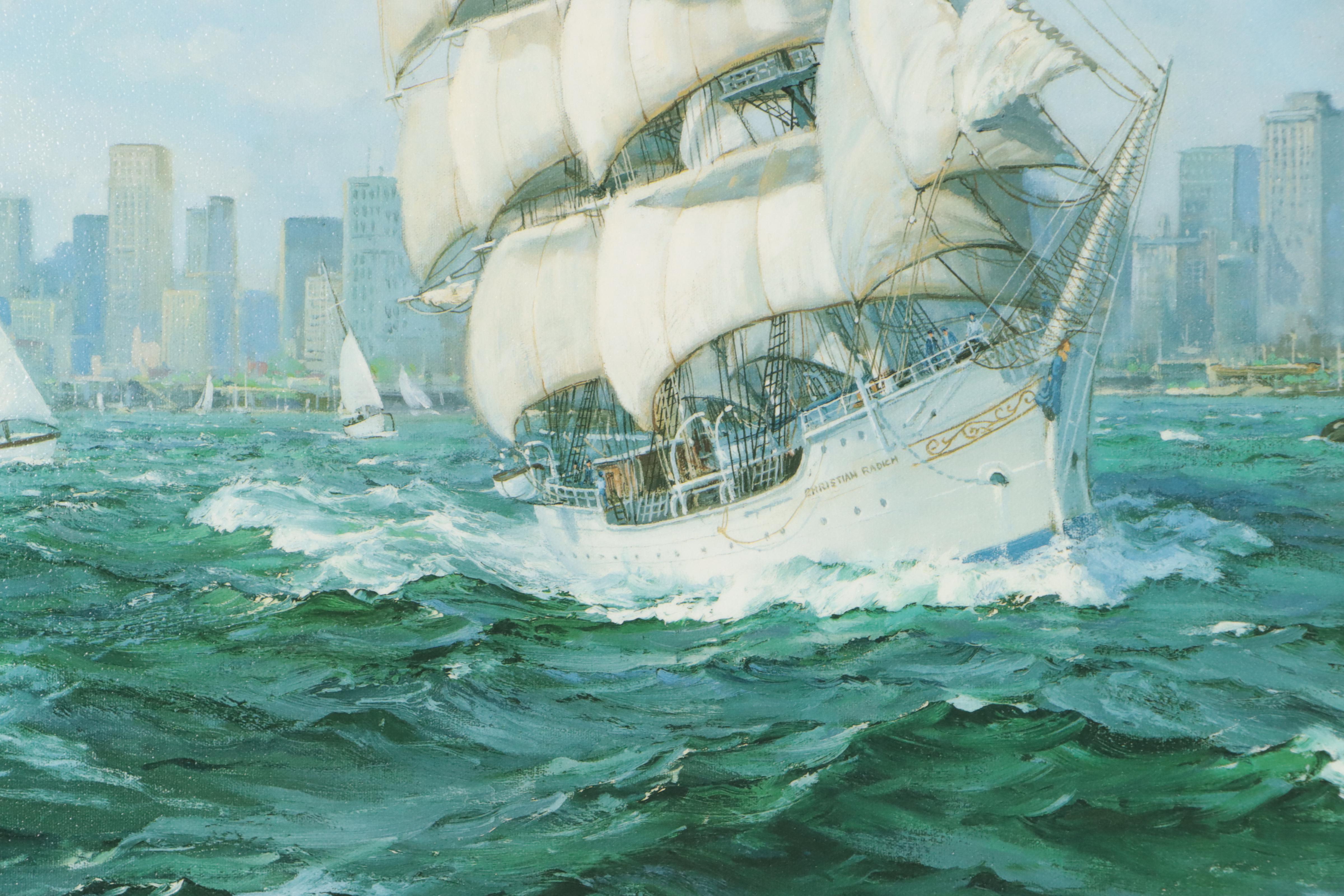 Charles Vickery Nautical Scene Offset Lithograph "Farewell Chicago"