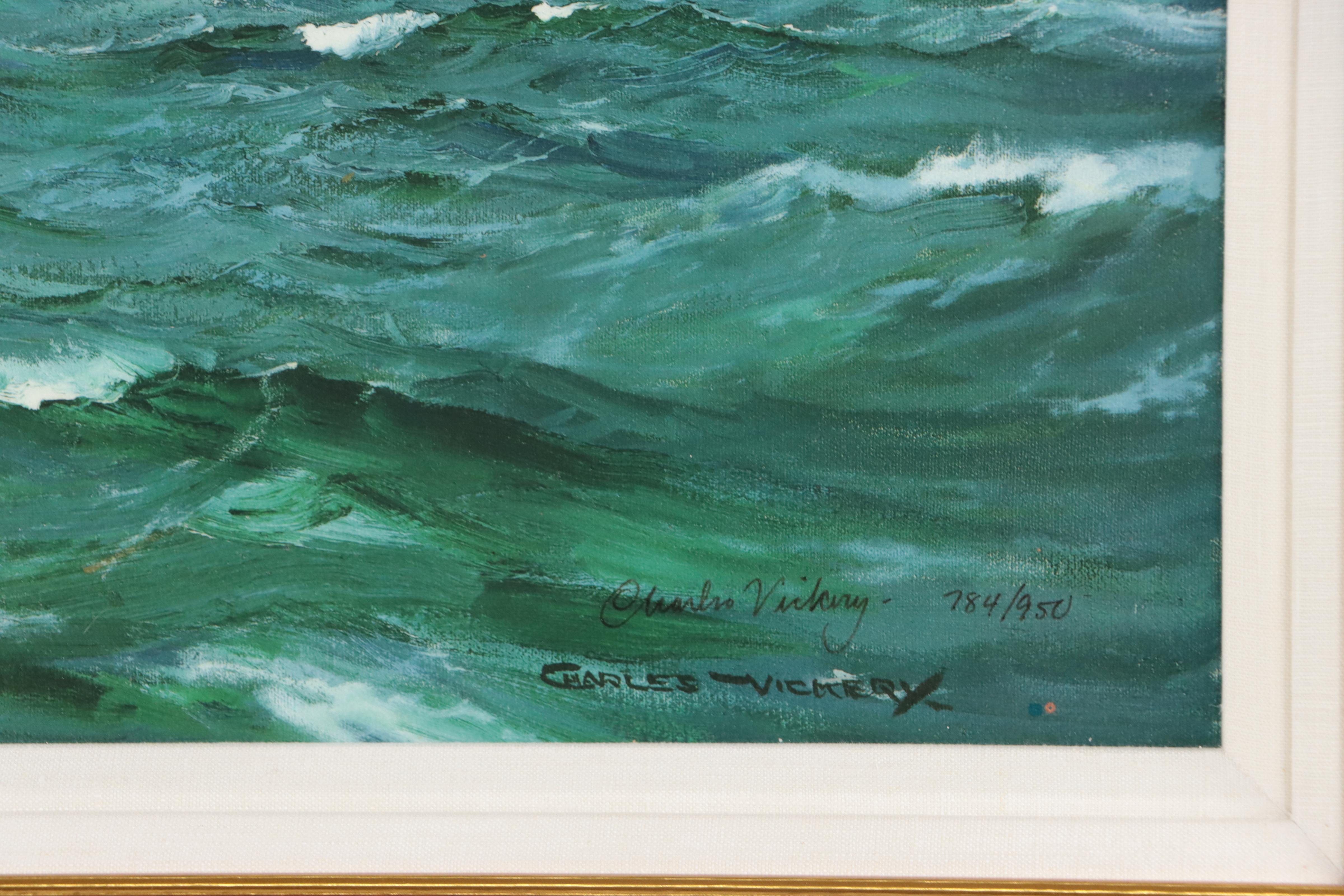 Charles Vickery Nautical Scene Offset Lithograph "Farewell Chicago"