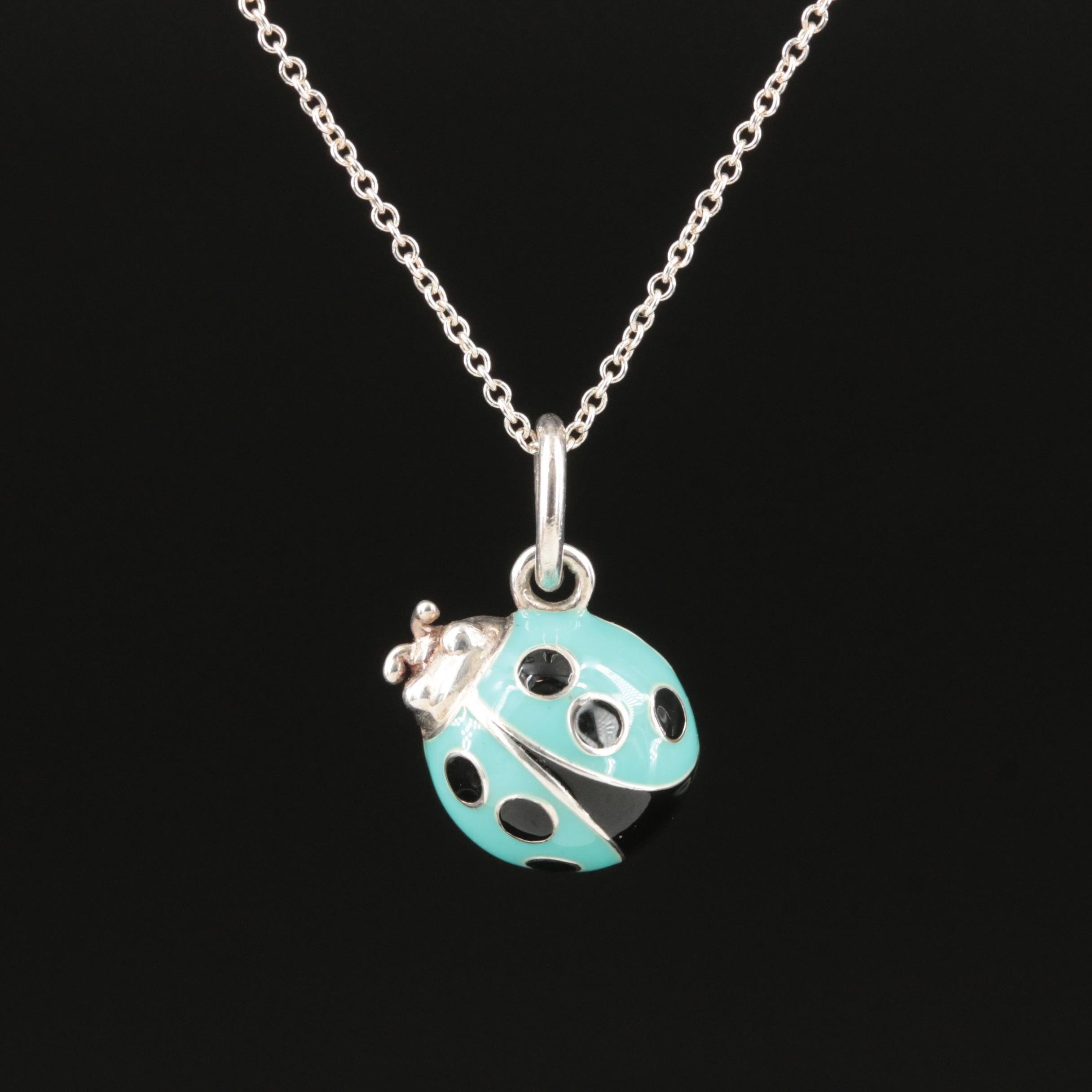 Tiffany & Co. Sterling Enamel Ladybug Charm Necklace