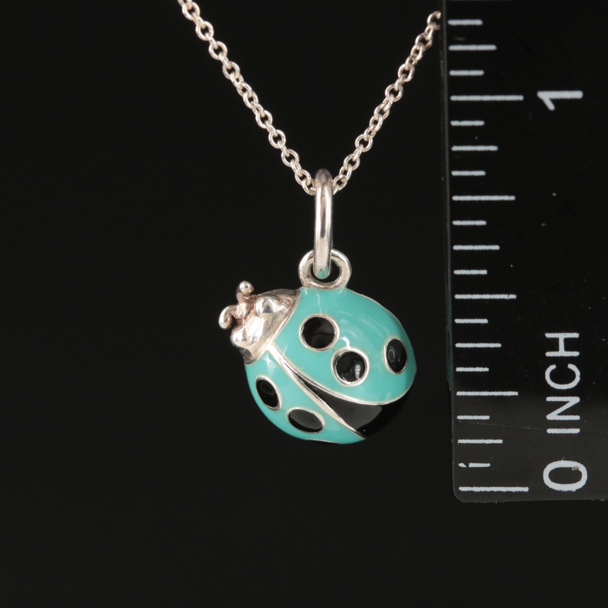 Tiffany & Co. Sterling Enamel Ladybug Charm Necklace