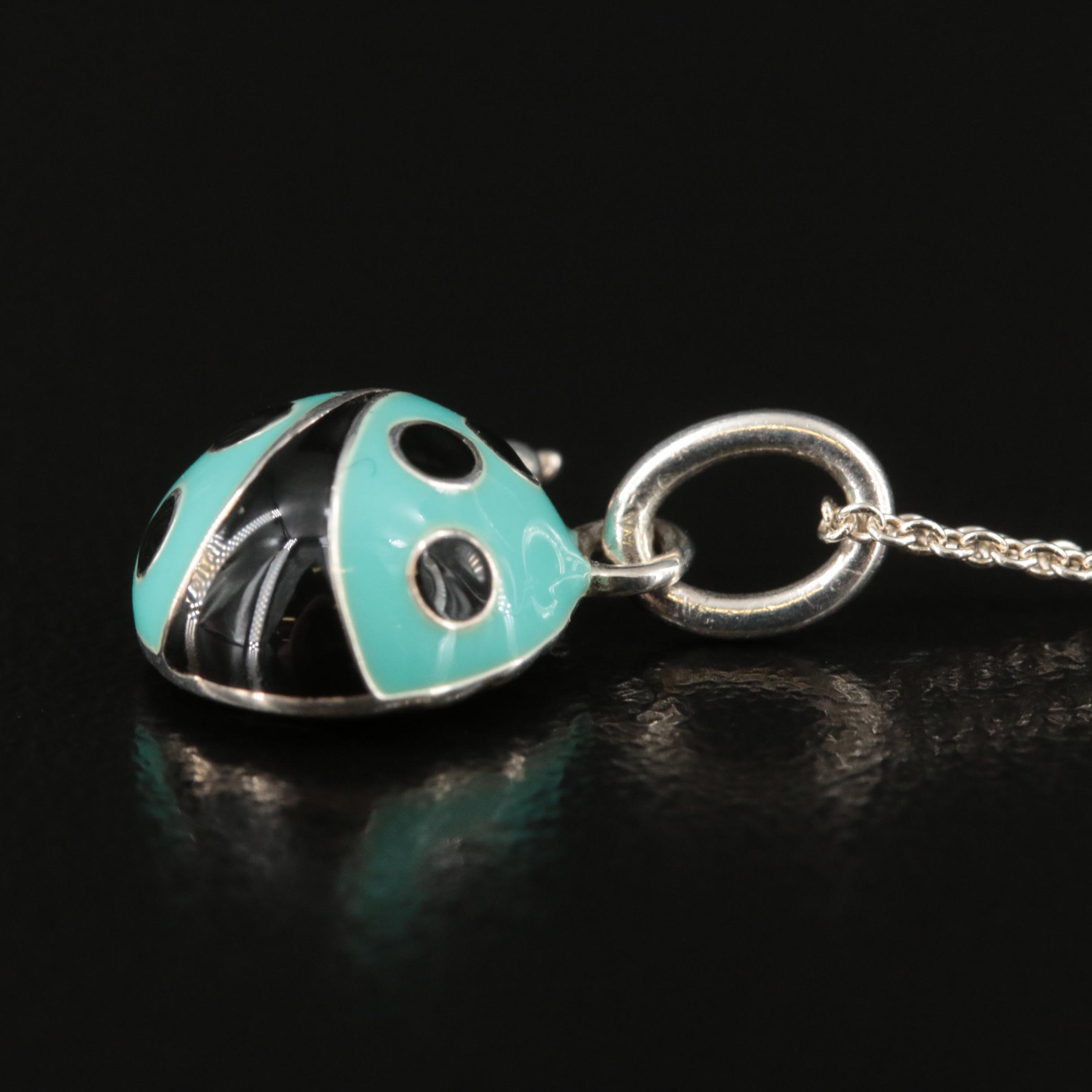 Tiffany & Co. Sterling Enamel Ladybug Charm Necklace