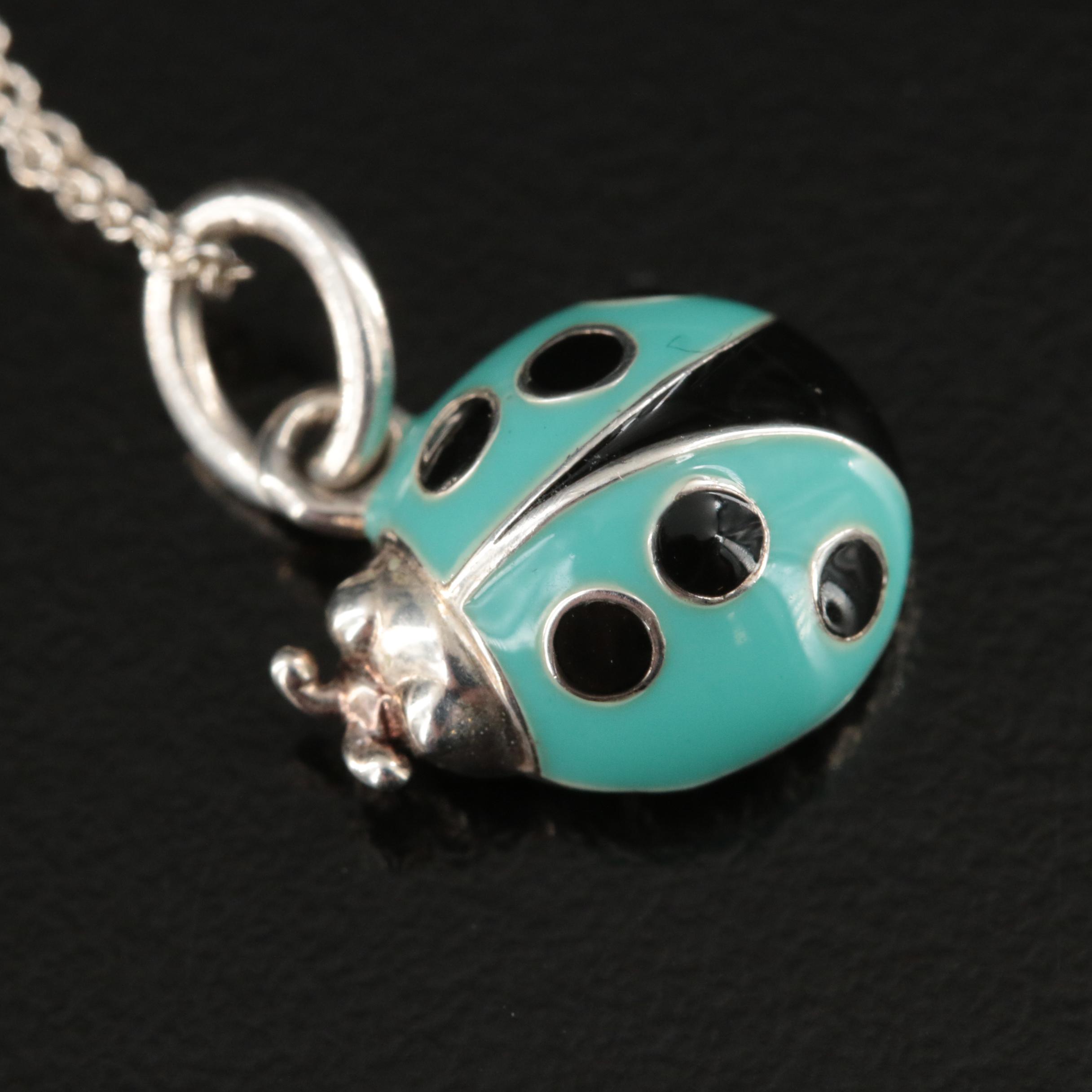 Tiffany & Co. Sterling Enamel Ladybug Charm Necklace
