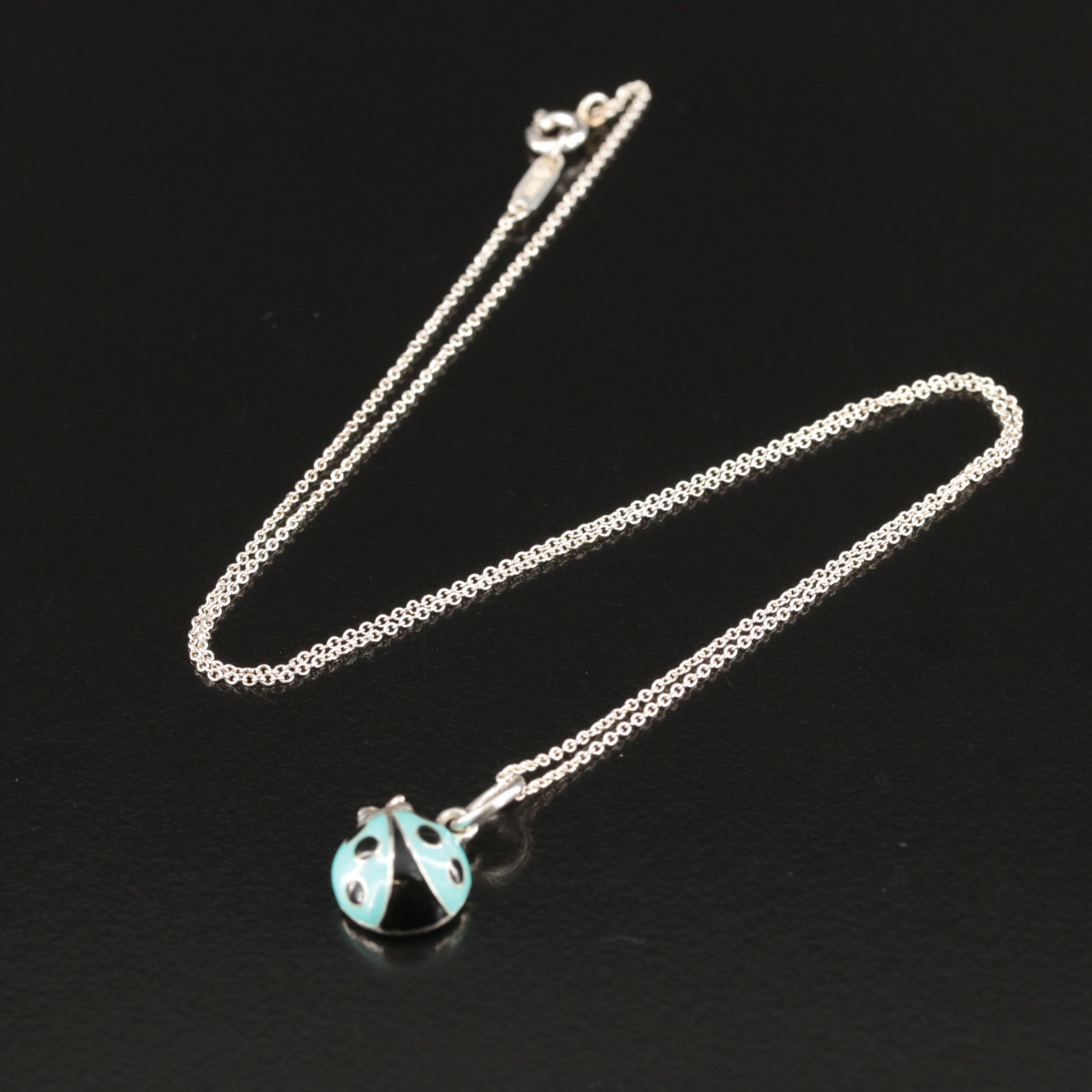 Tiffany & Co. Sterling Enamel Ladybug Charm Necklace