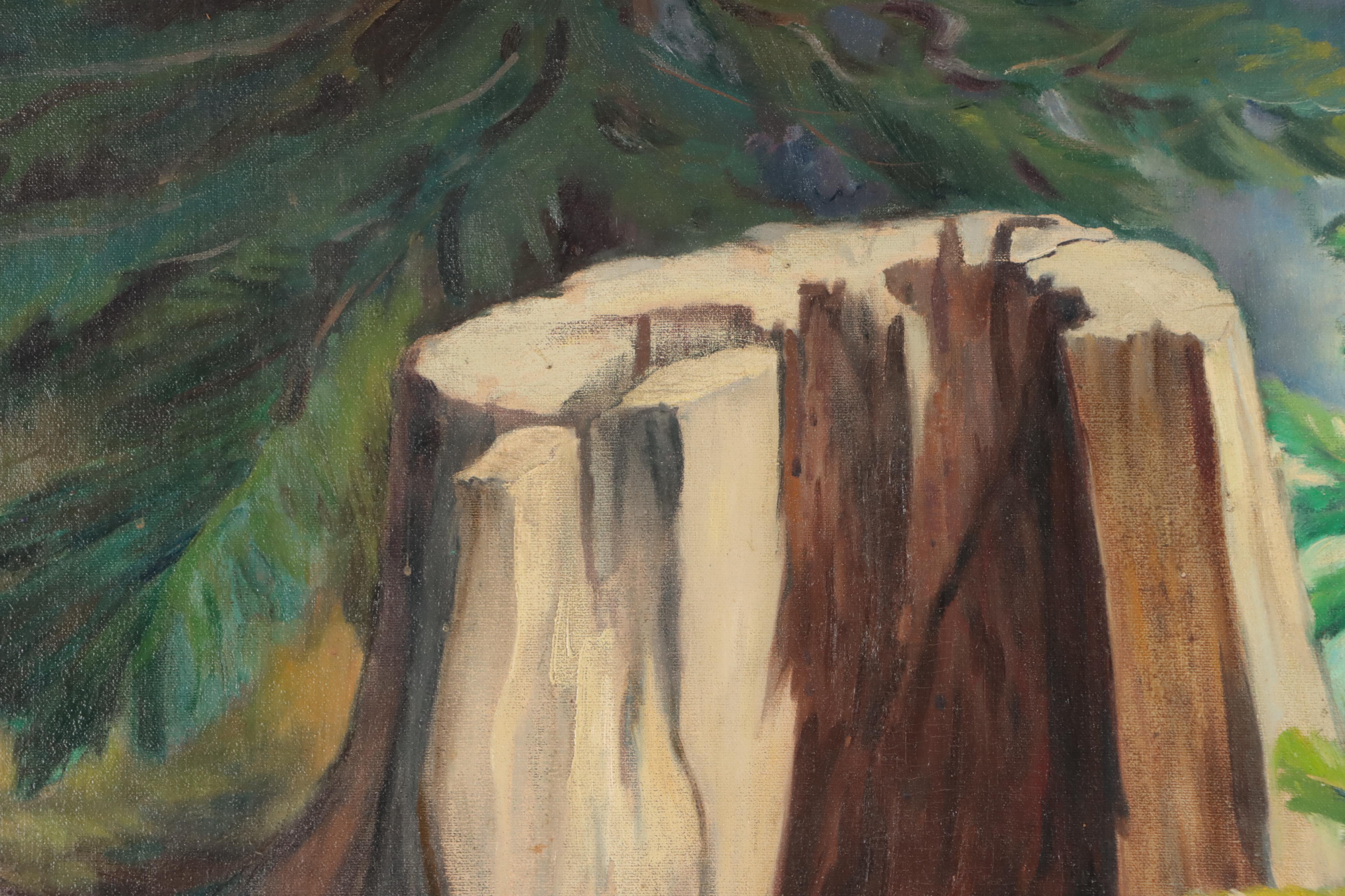 Dan Burne Jones Landscape Oil Painting of Stump, 1949