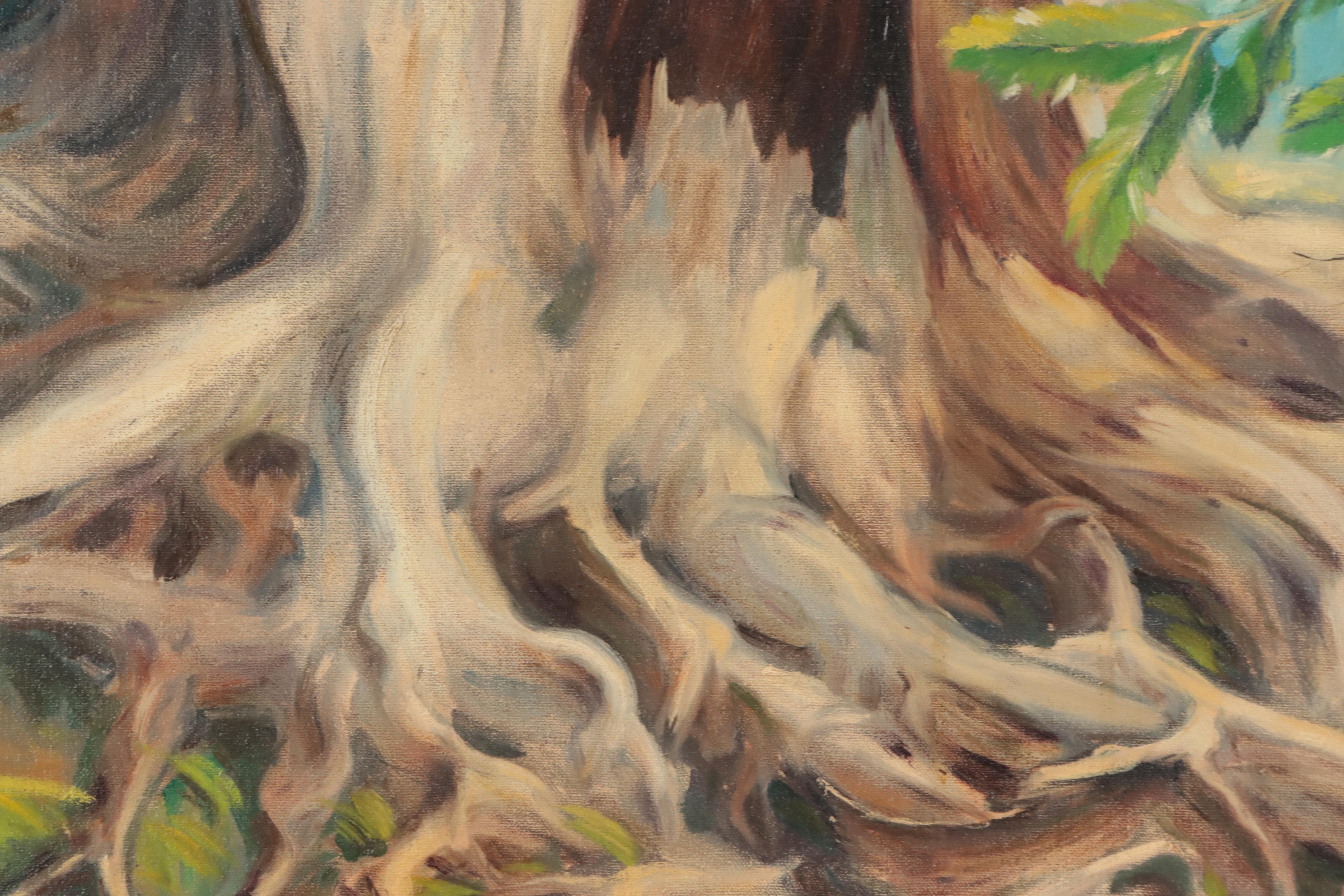 Dan Burne Jones Landscape Oil Painting of Stump, 1949