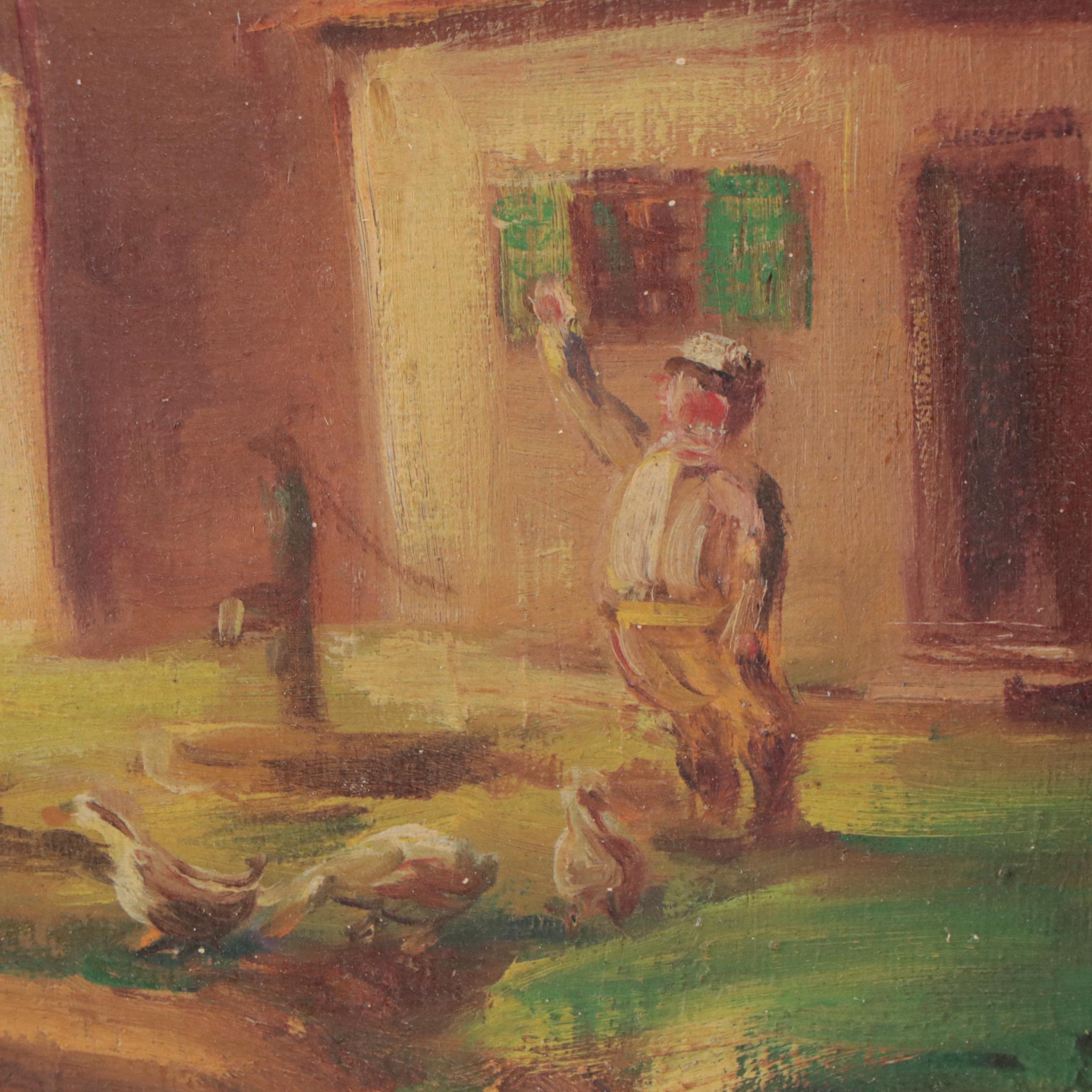 Dan Burne Jones Residential Landscape at Sunset Oil Painting, Mid-20th Century