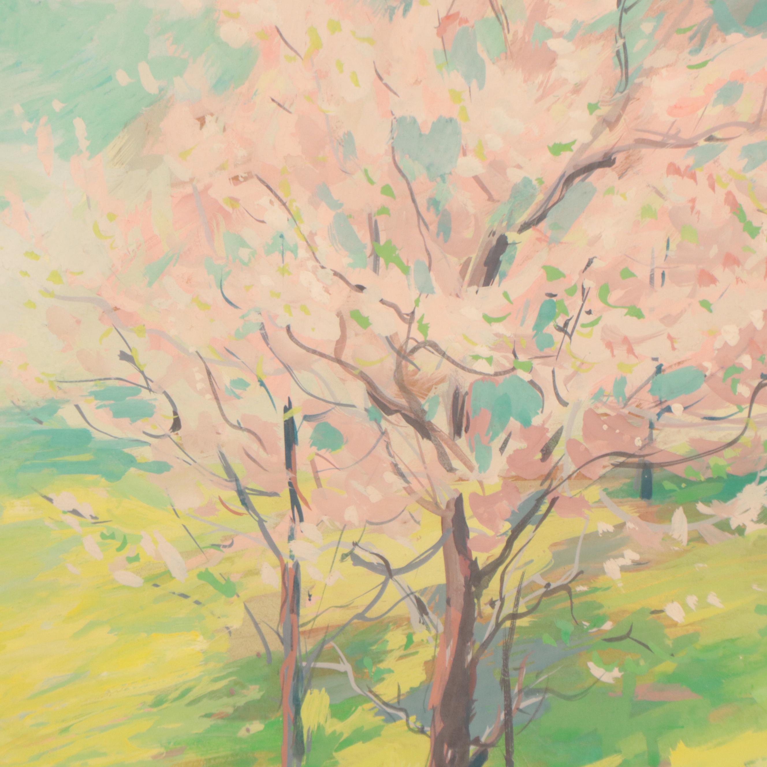 Dan Burne Jones Spring Landscape Gouache Painting, 1950