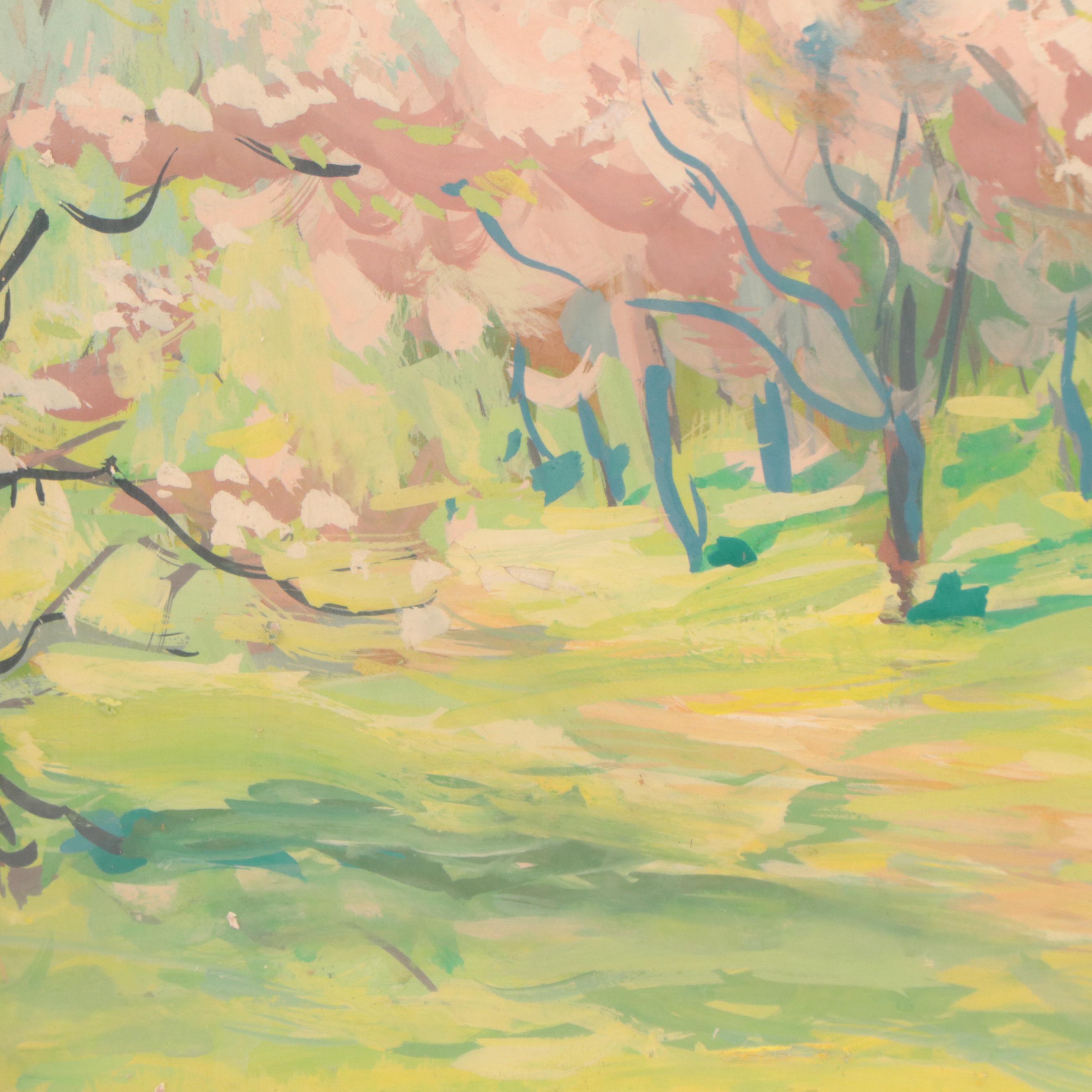 Dan Burne Jones Spring Landscape Gouache Painting, 1950