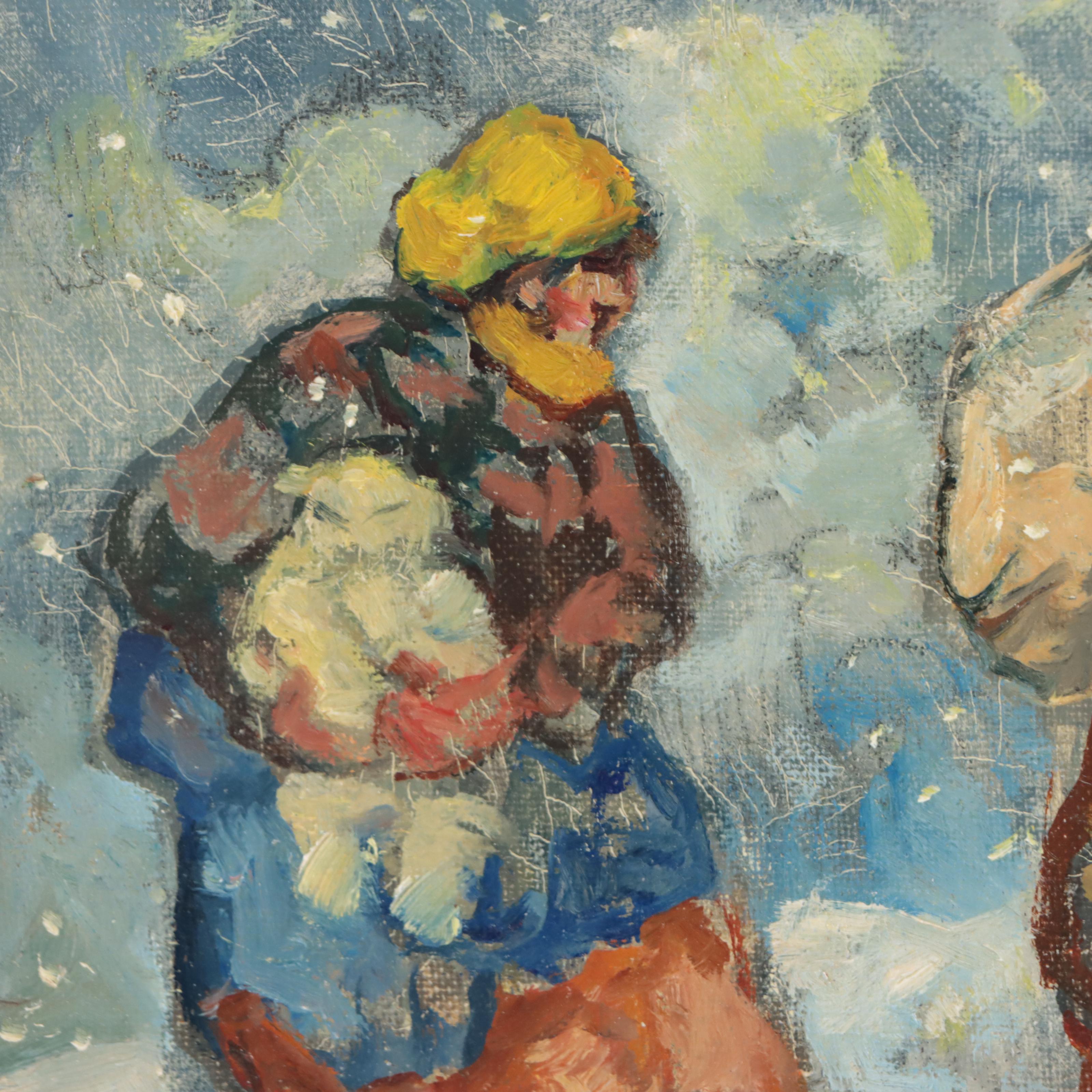 Post Impressionist Style Oil Painting of Peasants With Sheep