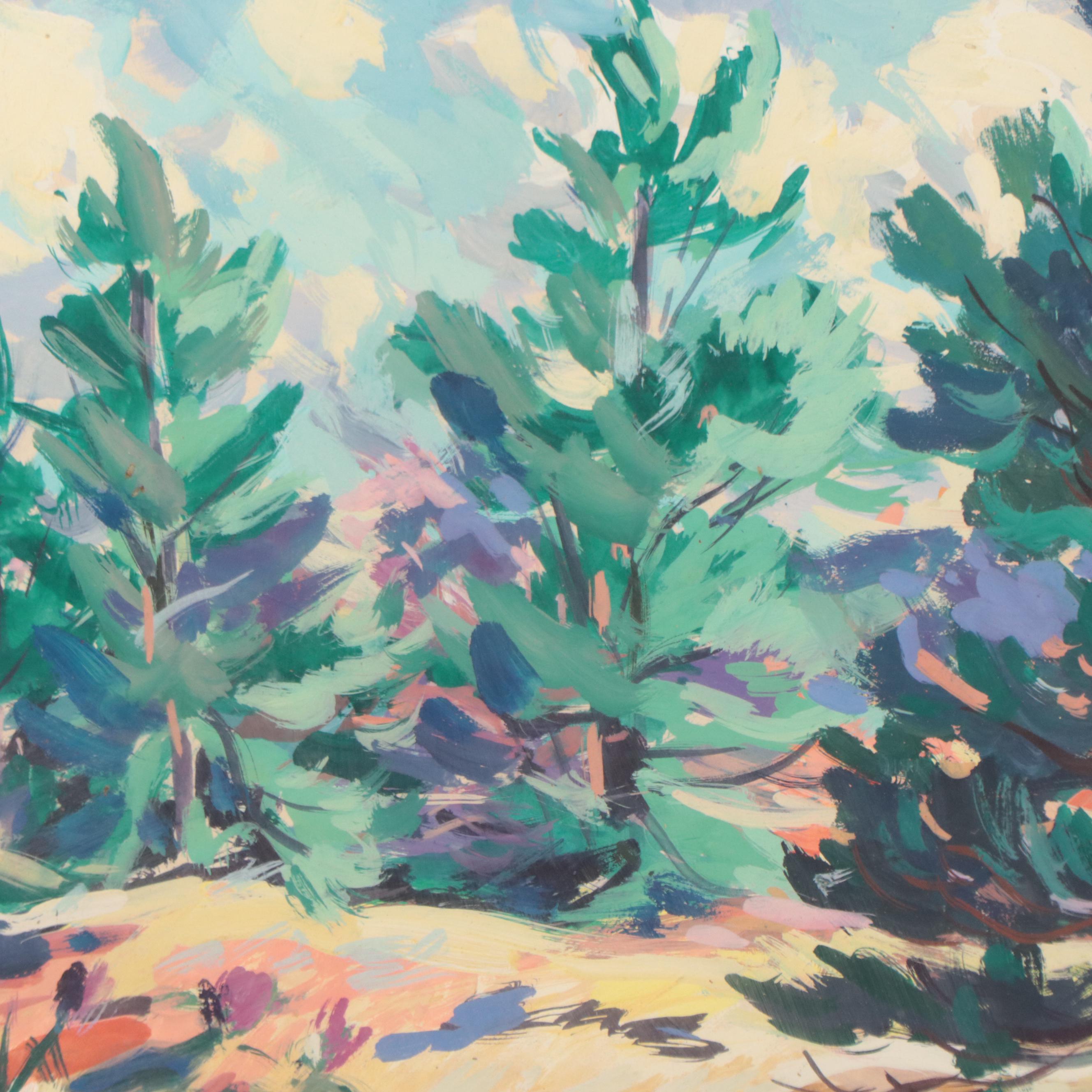 Dan Burne Jones Landscape Gouache Painting, 1951