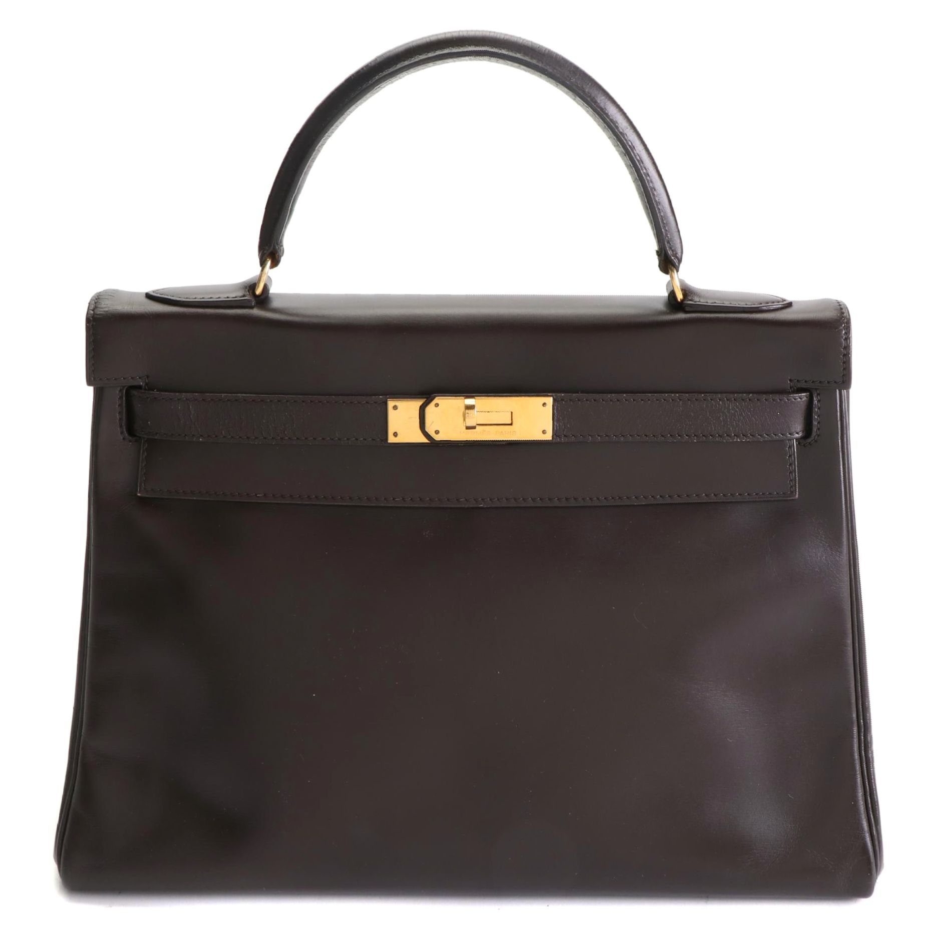Hermès Kelly 32 Retourne Handbag in Dark Brown Box Calf Leather