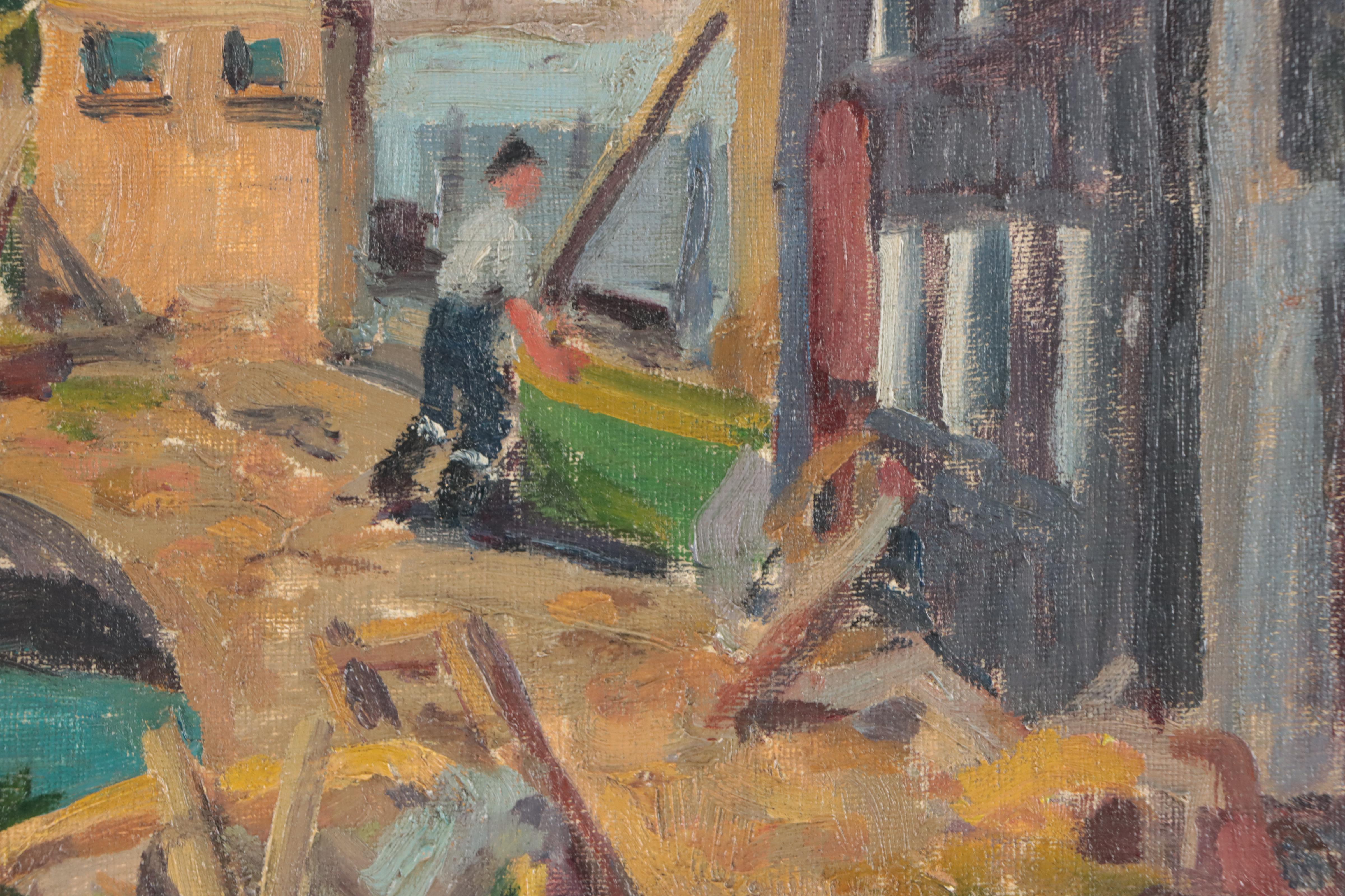 Iain Macnab Oil Painting of Shipyard, Mid-20th Century