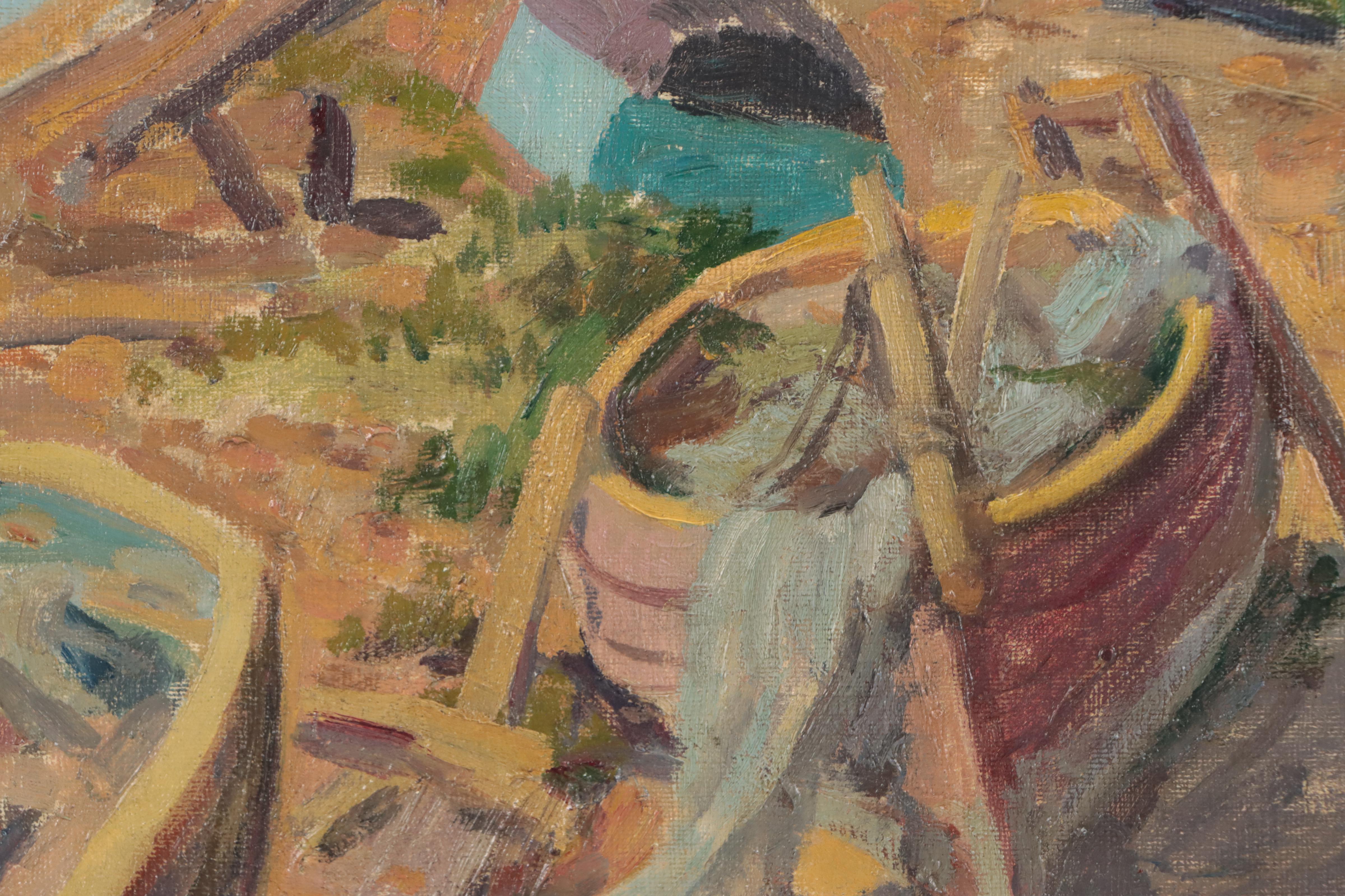 Iain Macnab Oil Painting of Shipyard, Mid-20th Century