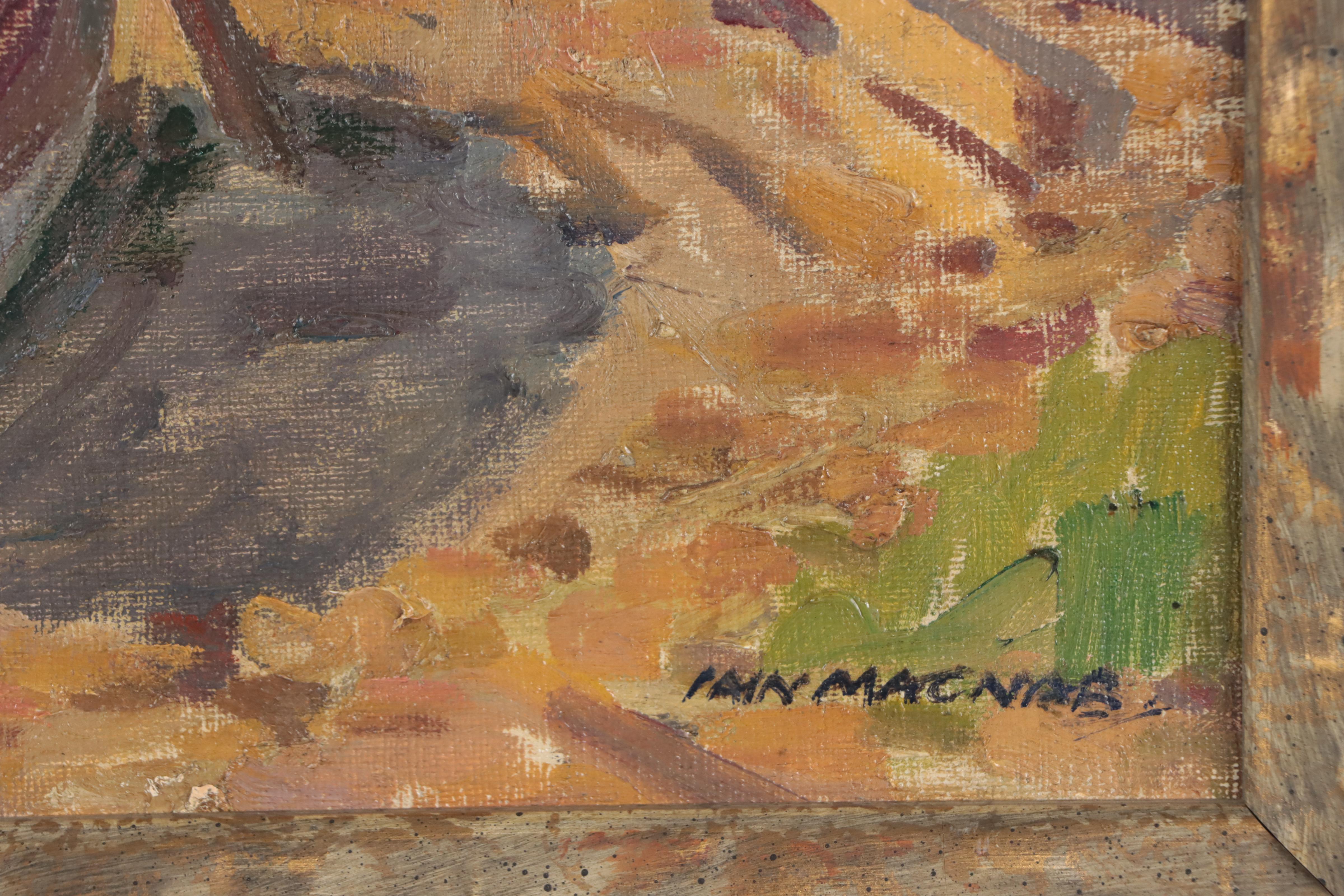 Iain Macnab Oil Painting of Shipyard, Mid-20th Century