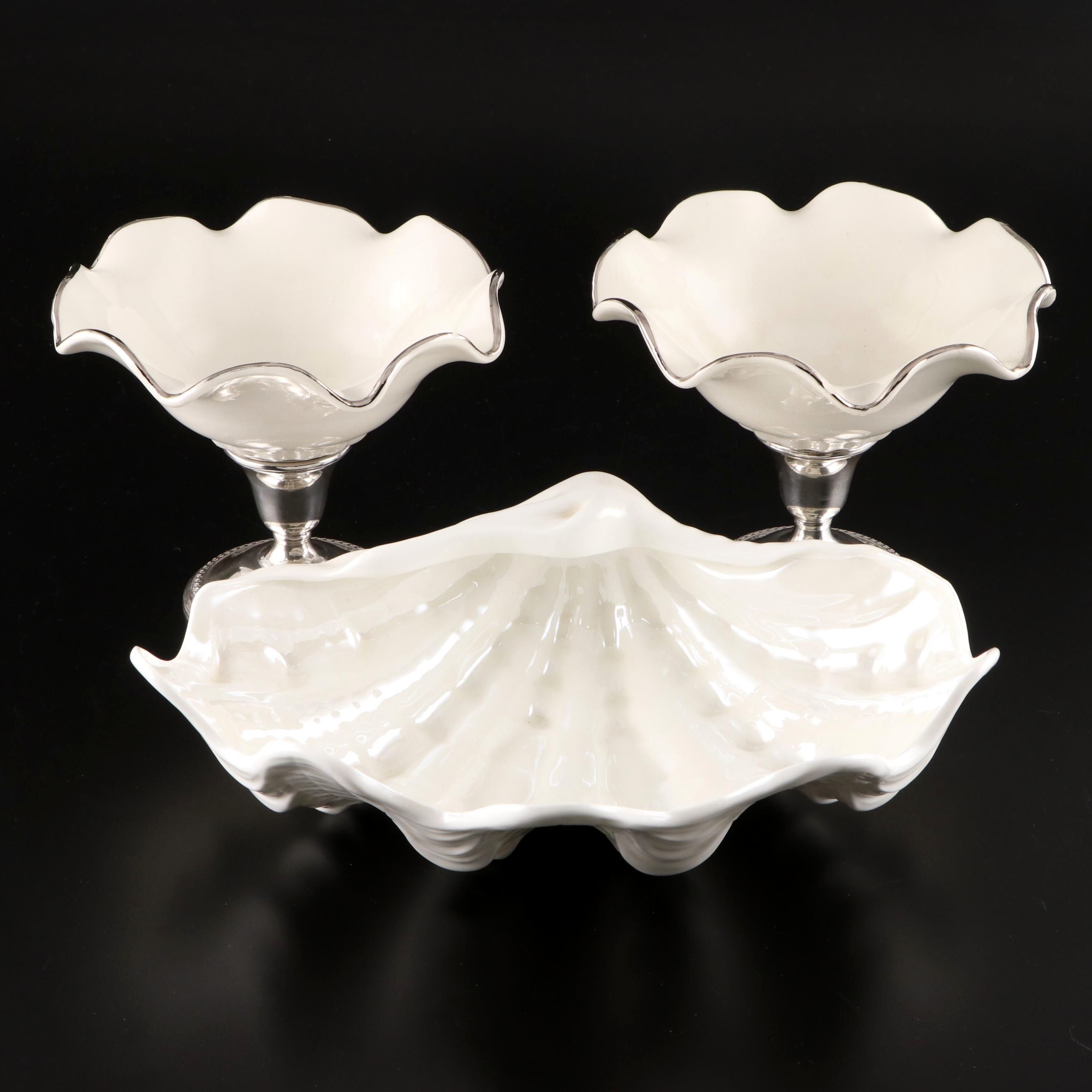 Wedgwood "Nautilus Lustre" Centerpiece Bowl and Other Compotes